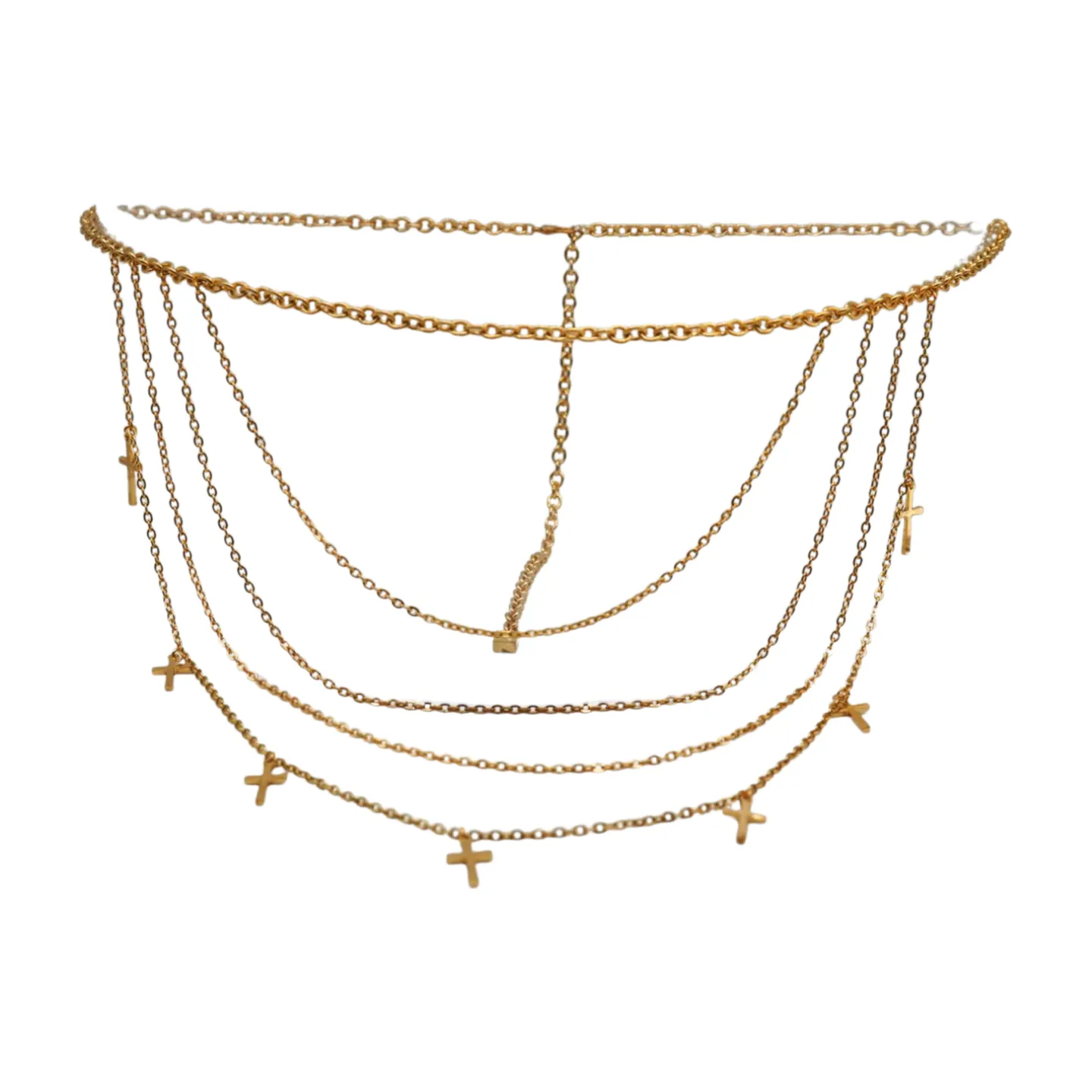 Gold Metal Chain Links Waves Belt Cross Charms S M L