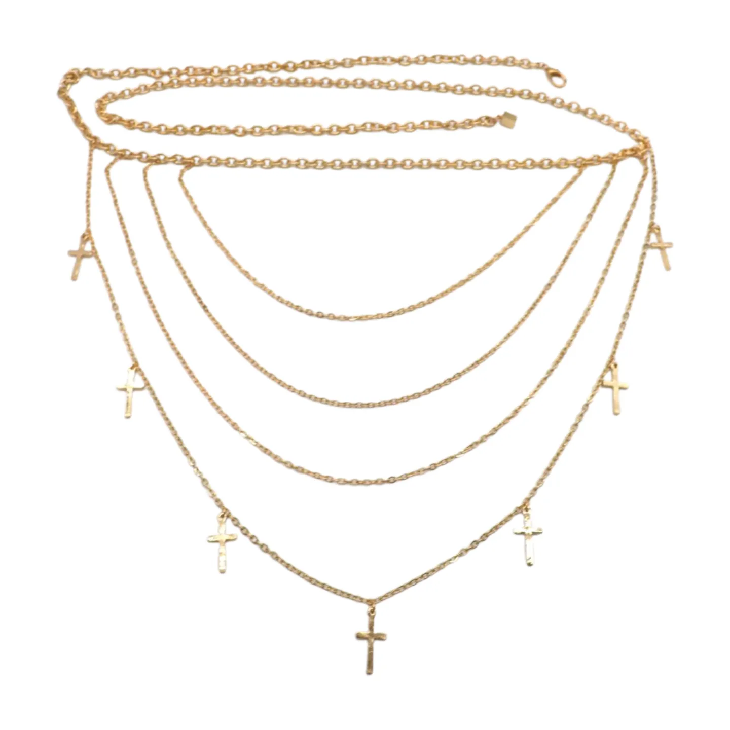 Gold Metal Chain Links Waves Belt Cross Charms S M L