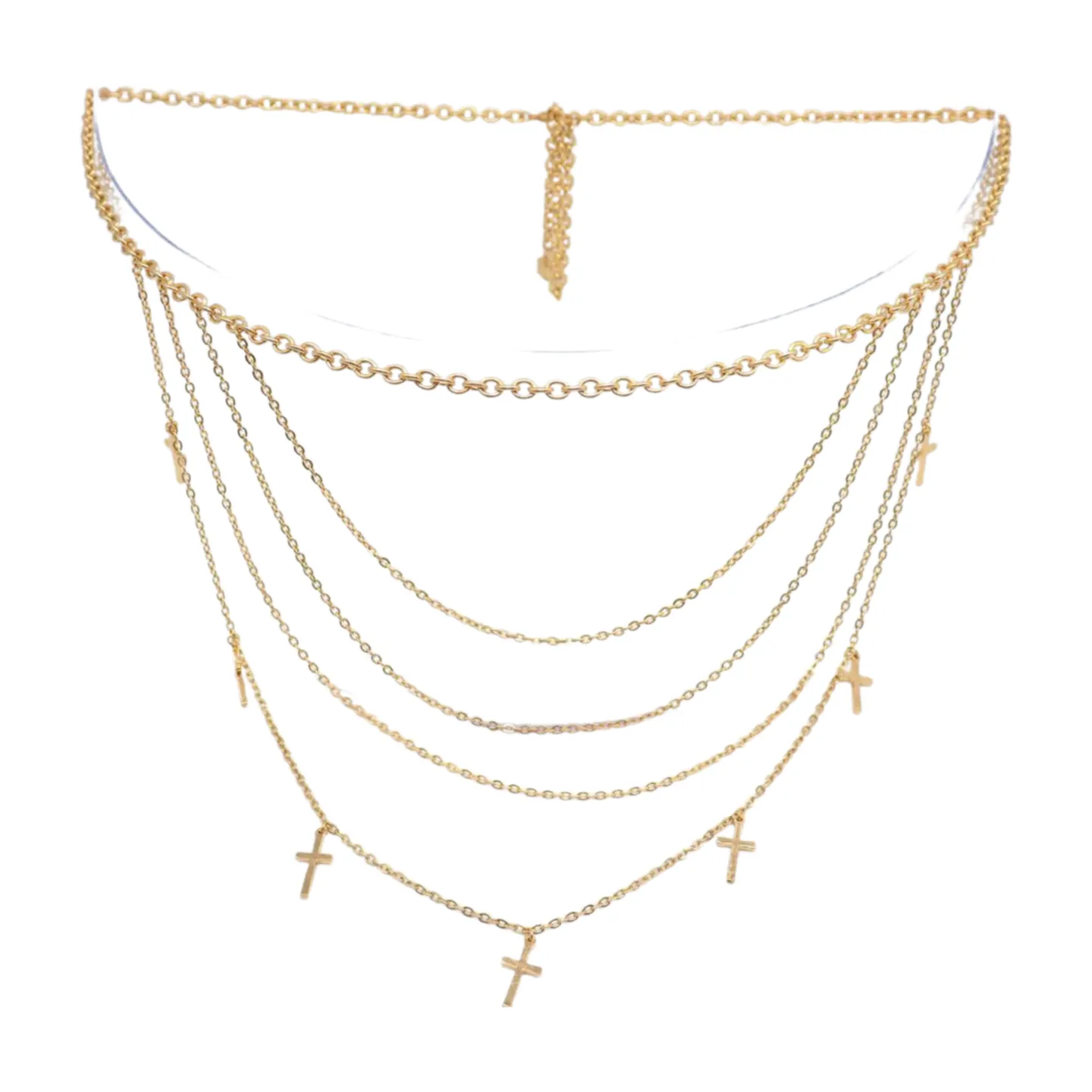 Gold Metal Chain Links Waves Belt Cross Charms S M L
