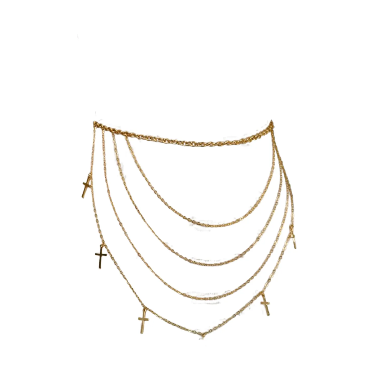 Gold Metal Chain Links Waves Belt Cross Charms S M L