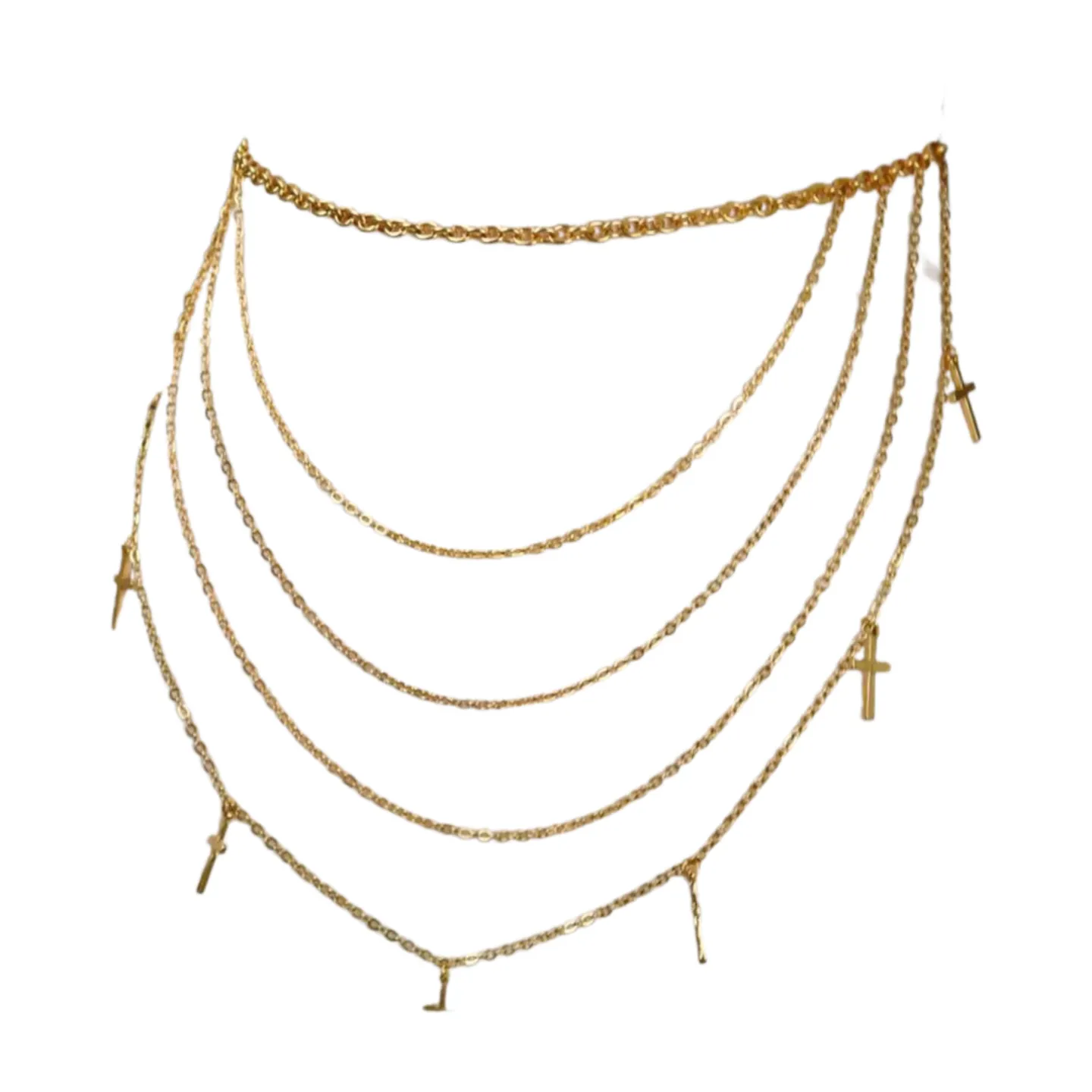 Gold Metal Chain Links Waves Belt Cross Charms S M L