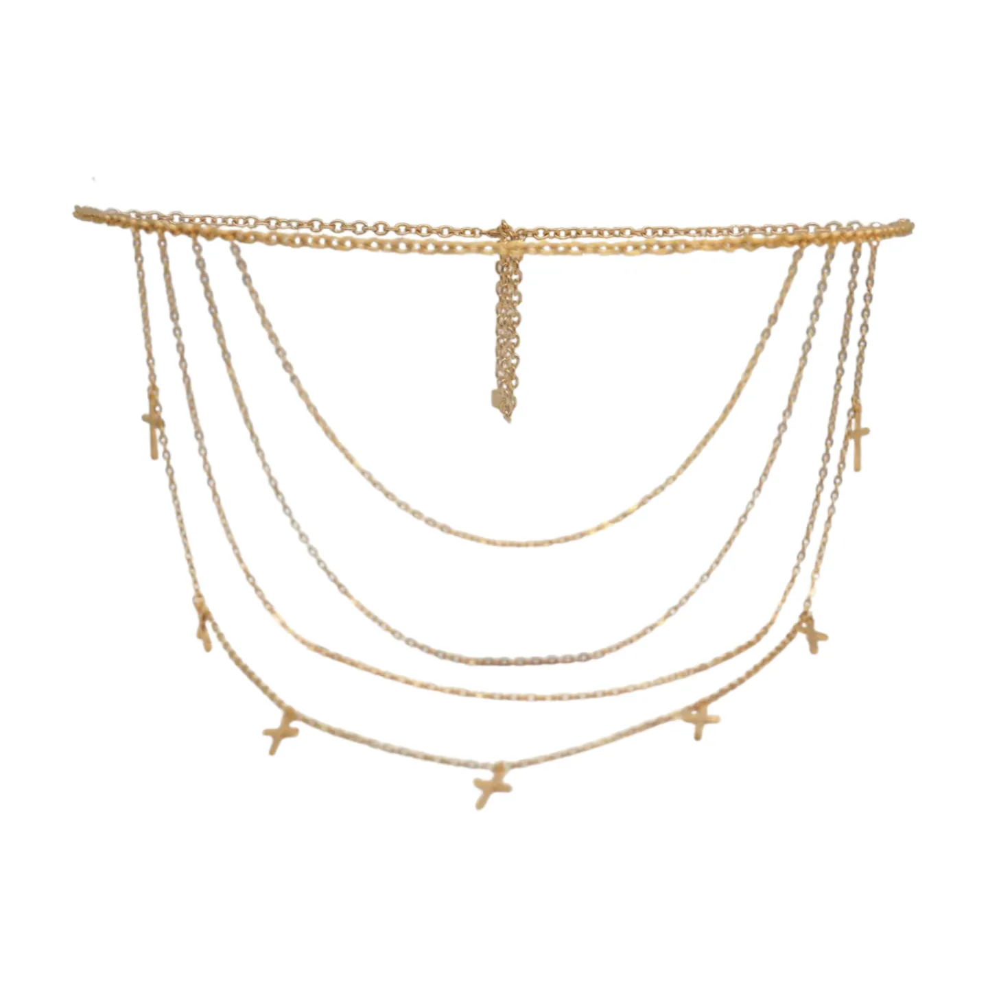 Gold Metal Chain Links Waves Belt Cross Charms S M L