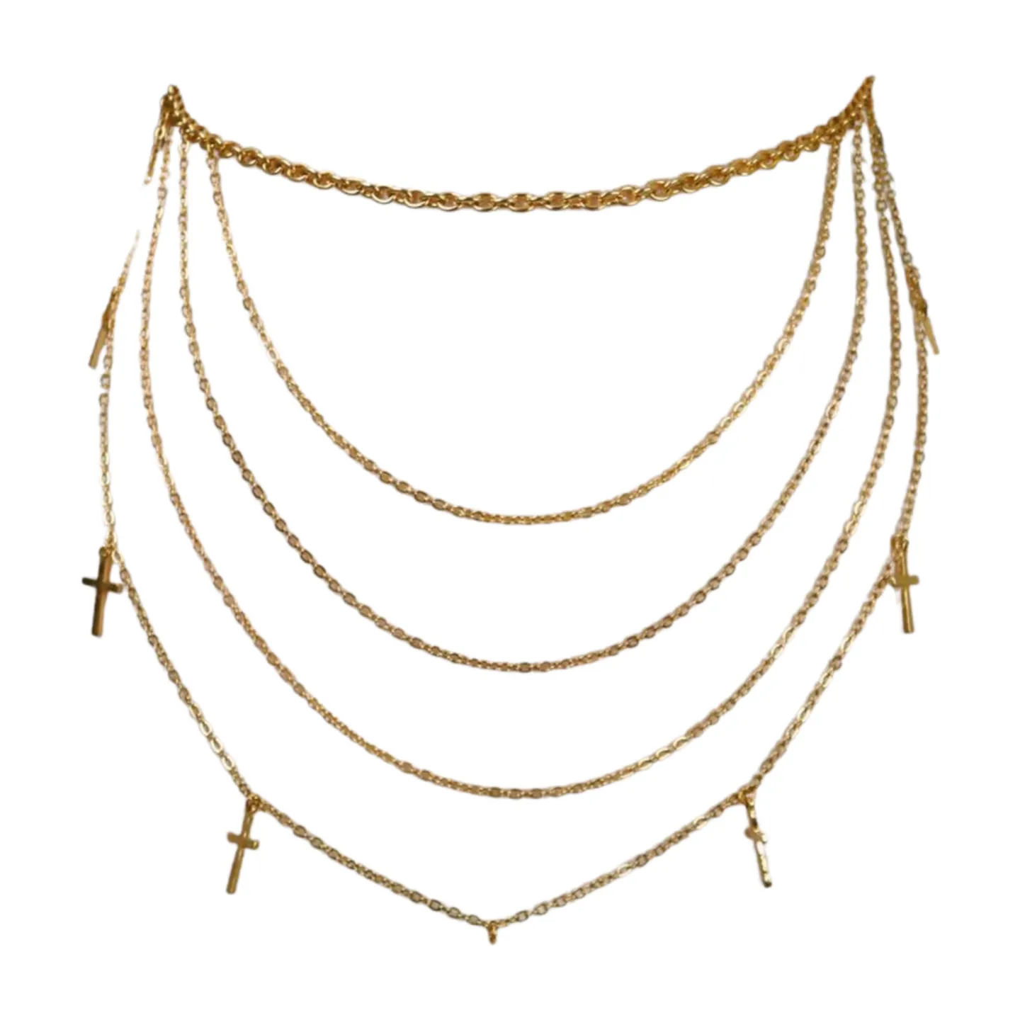 Gold Metal Chain Links Waves Belt Cross Charms S M L