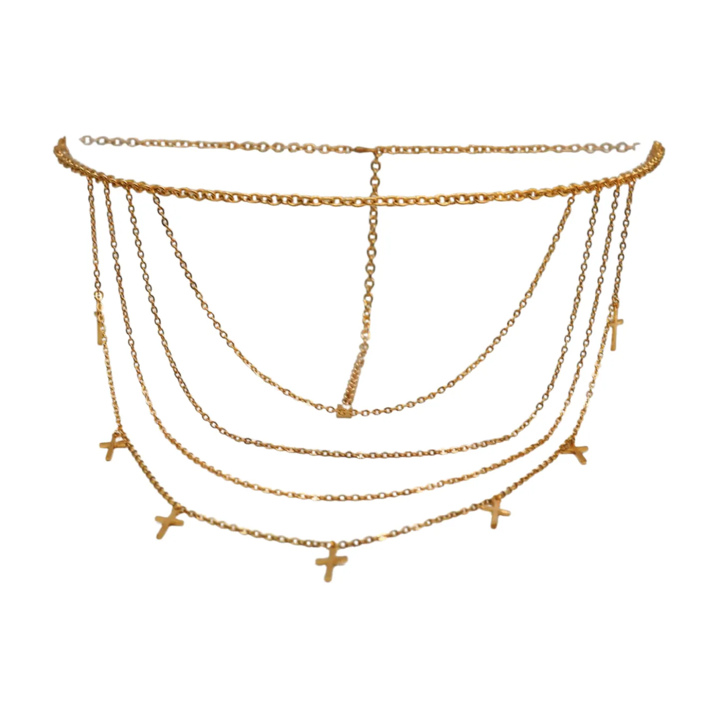 Gold Metal Chain Links Waves Belt Cross Charms S M L