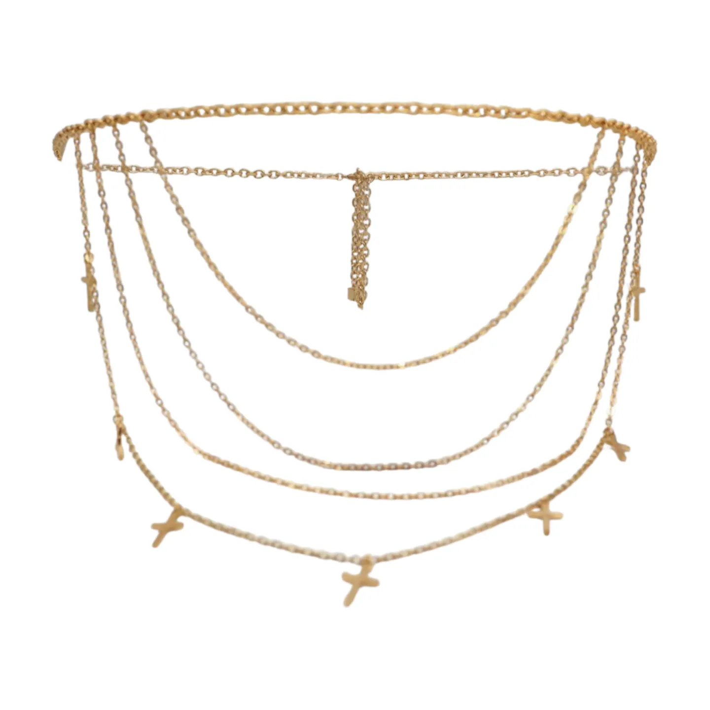 Gold Metal Chain Links Waves Belt Cross Charms S M L