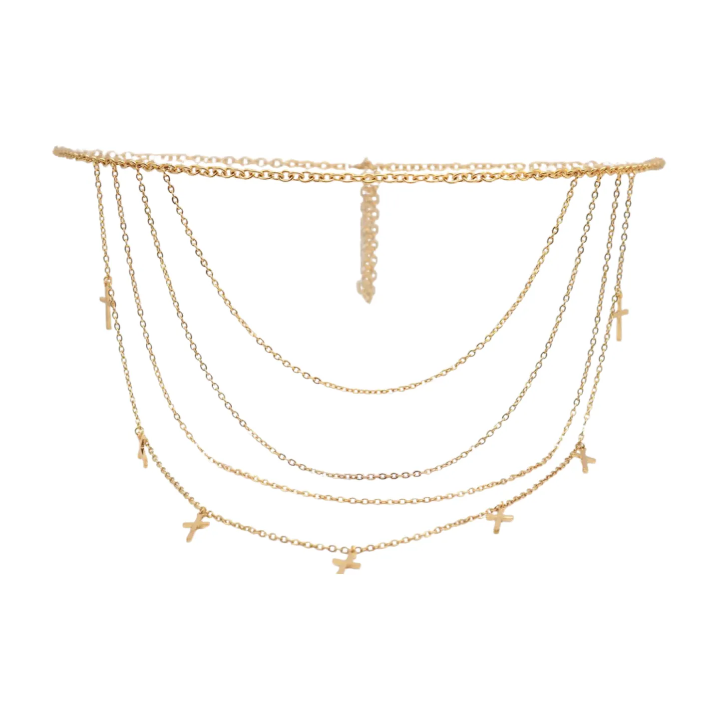 Gold Metal Chain Links Waves Belt Cross Charms S M L