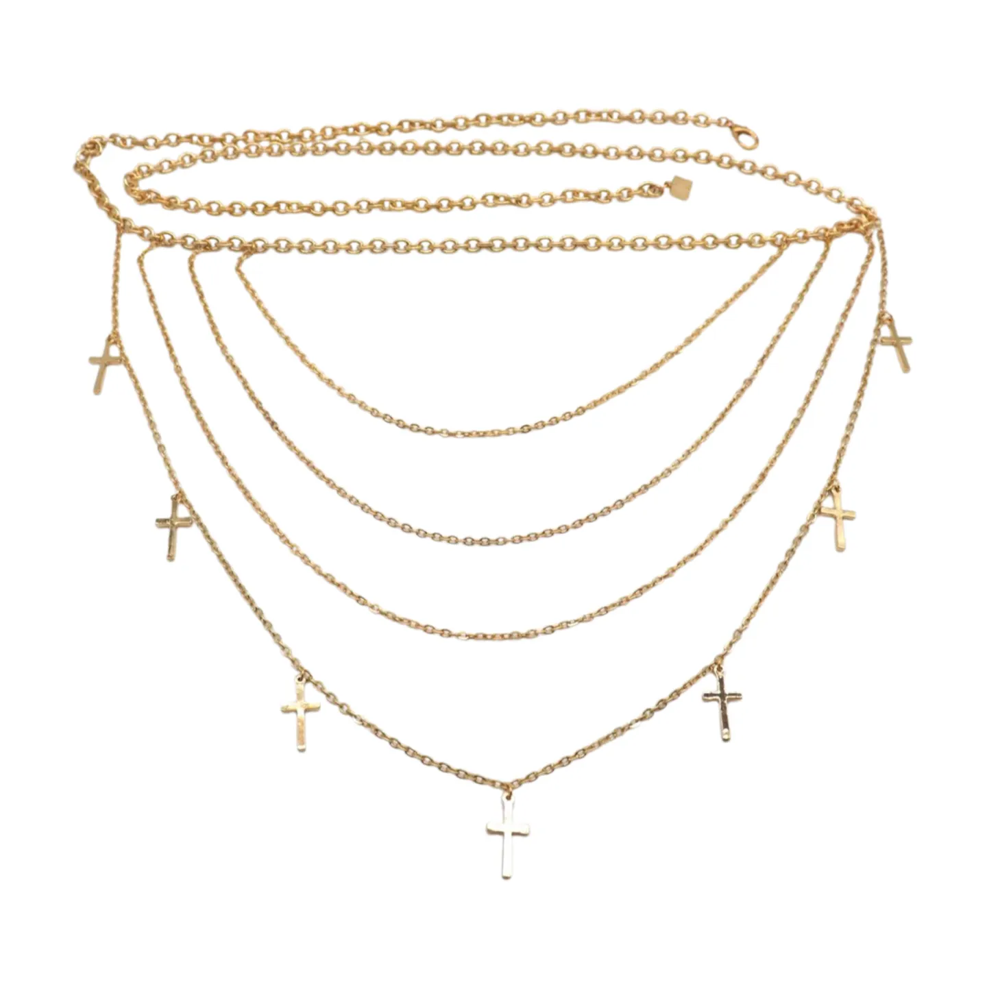 Gold Metal Chain Links Waves Belt Cross Charms S M L