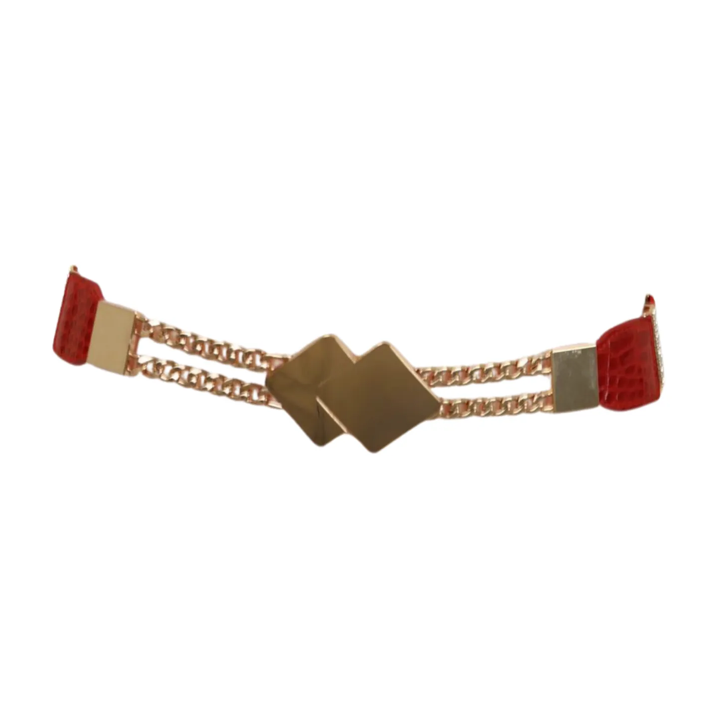 Gold Metal Squares Buckle Fashion Red Elastic Band Belt S M