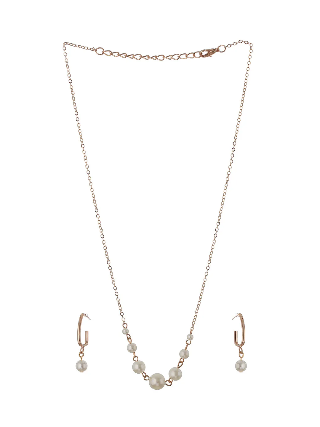 Gold-Plated And Pearl Beaded Necklace With Drop Earrings