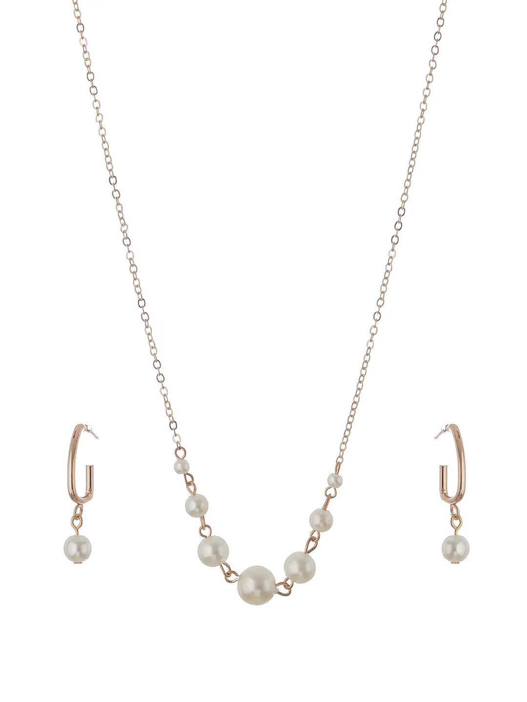 Gold-Plated And Pearl Beaded Necklace With Drop Earrings