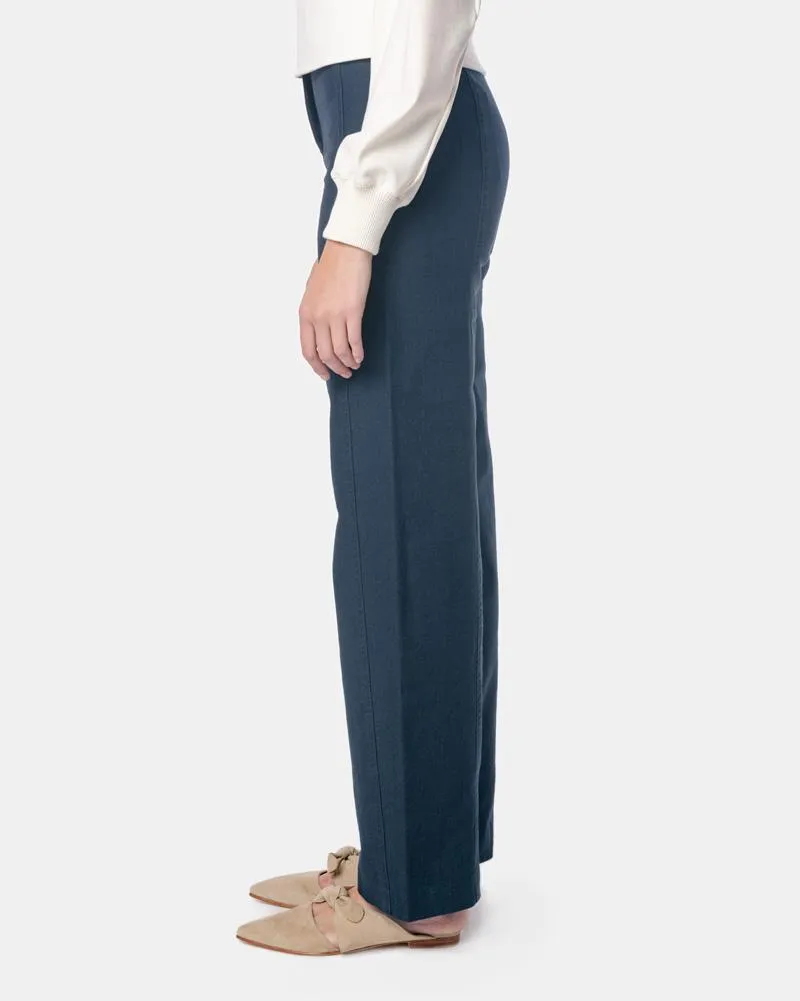 High Waisted Denim Pants in Petrol Blue