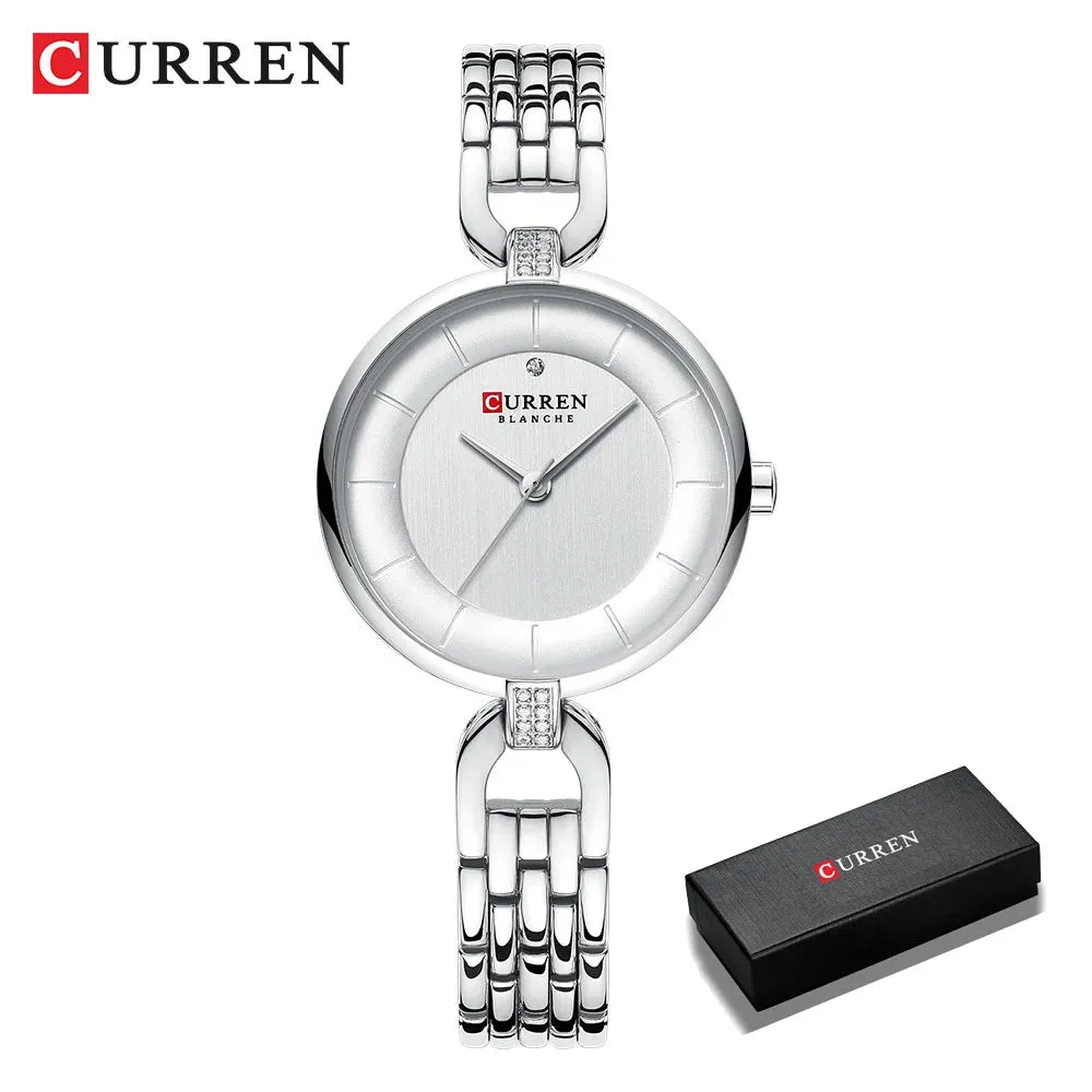 Luxury Brand CURREN Simple Casual Quartz Watches Women Silver Dress Wristwatch Female Clock Ladies Watch with Stainless Steel