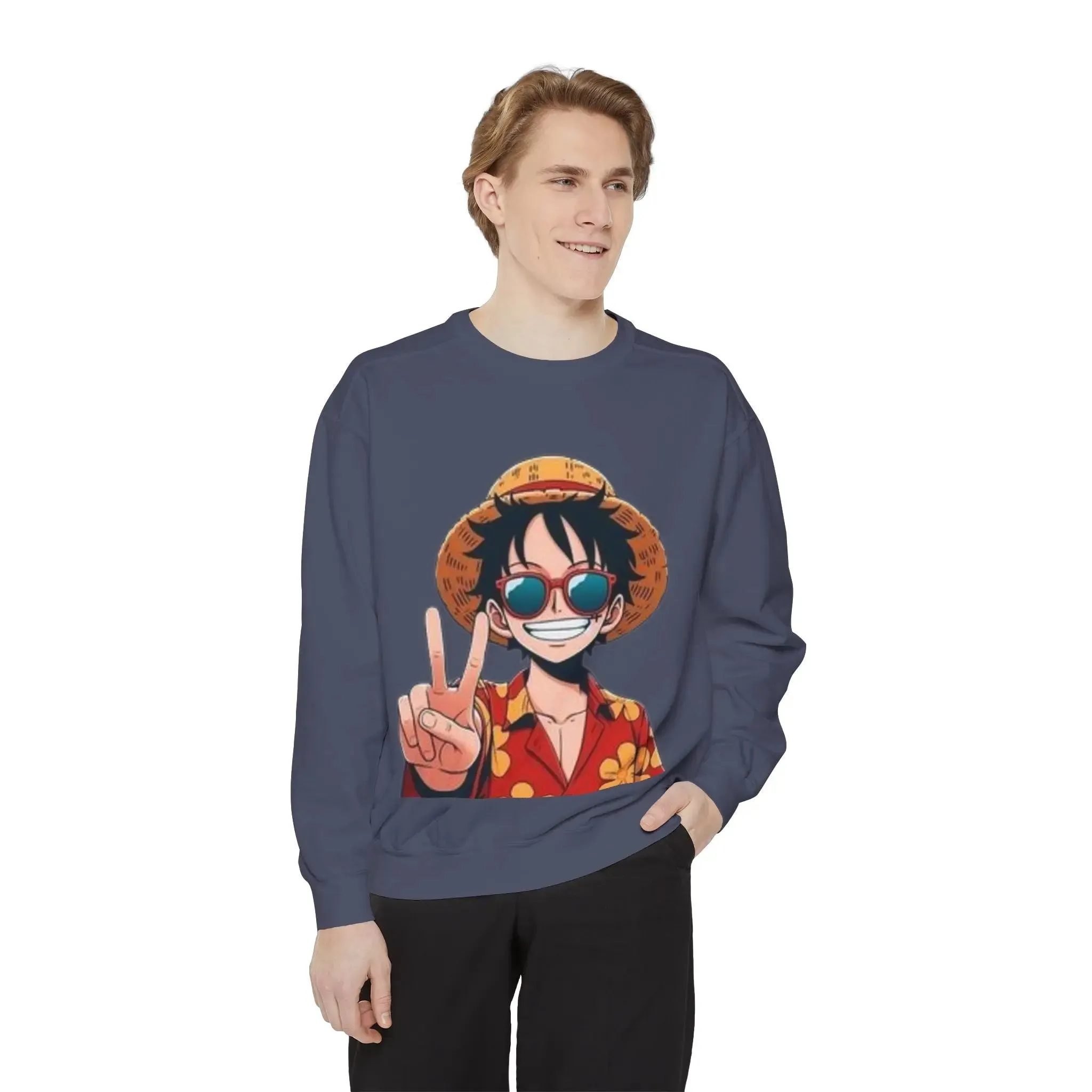 mens and women Garment-Dyed Sweatshirt - Fun Tropical Vibes with Peace Sign Design