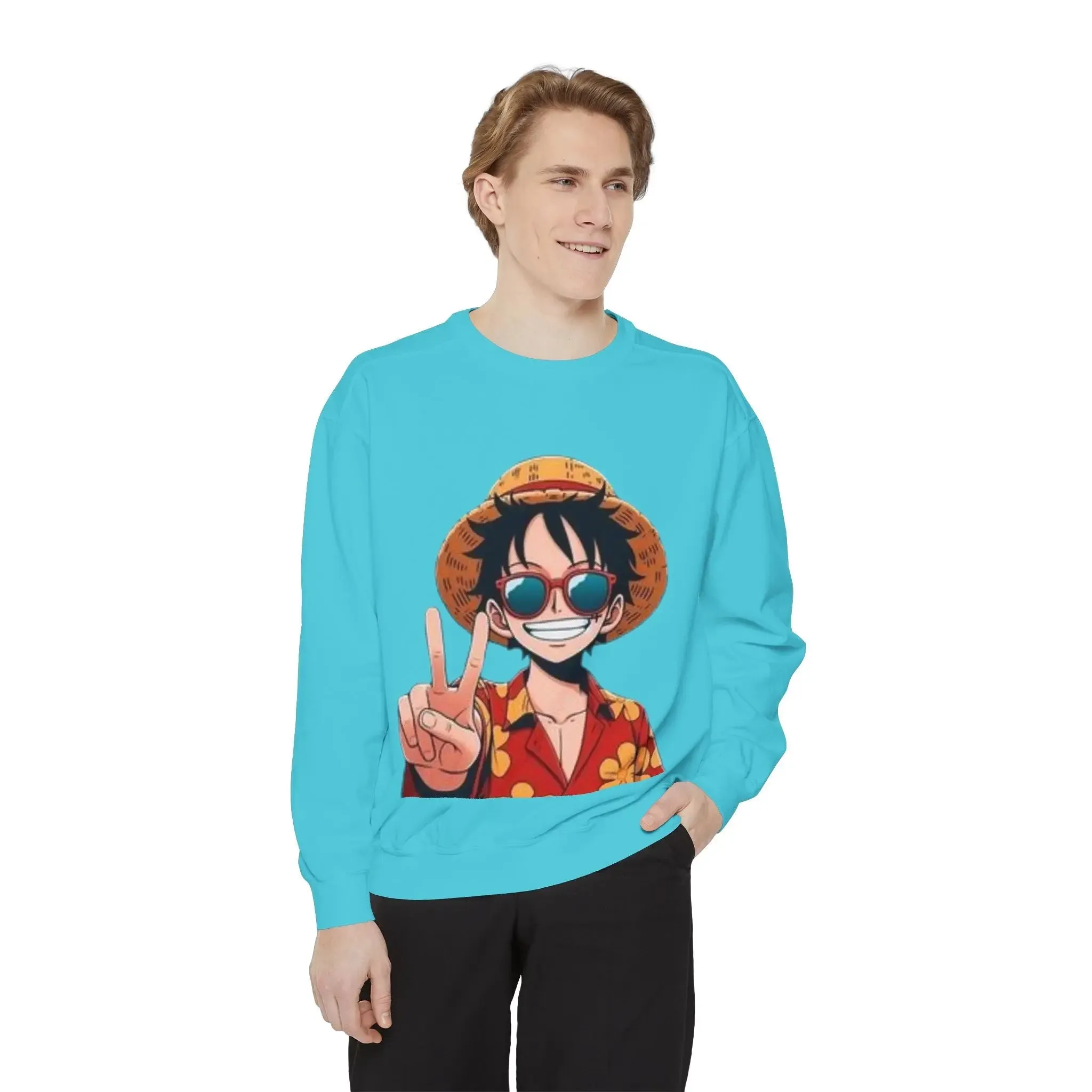 mens and women Garment-Dyed Sweatshirt - Fun Tropical Vibes with Peace Sign Design