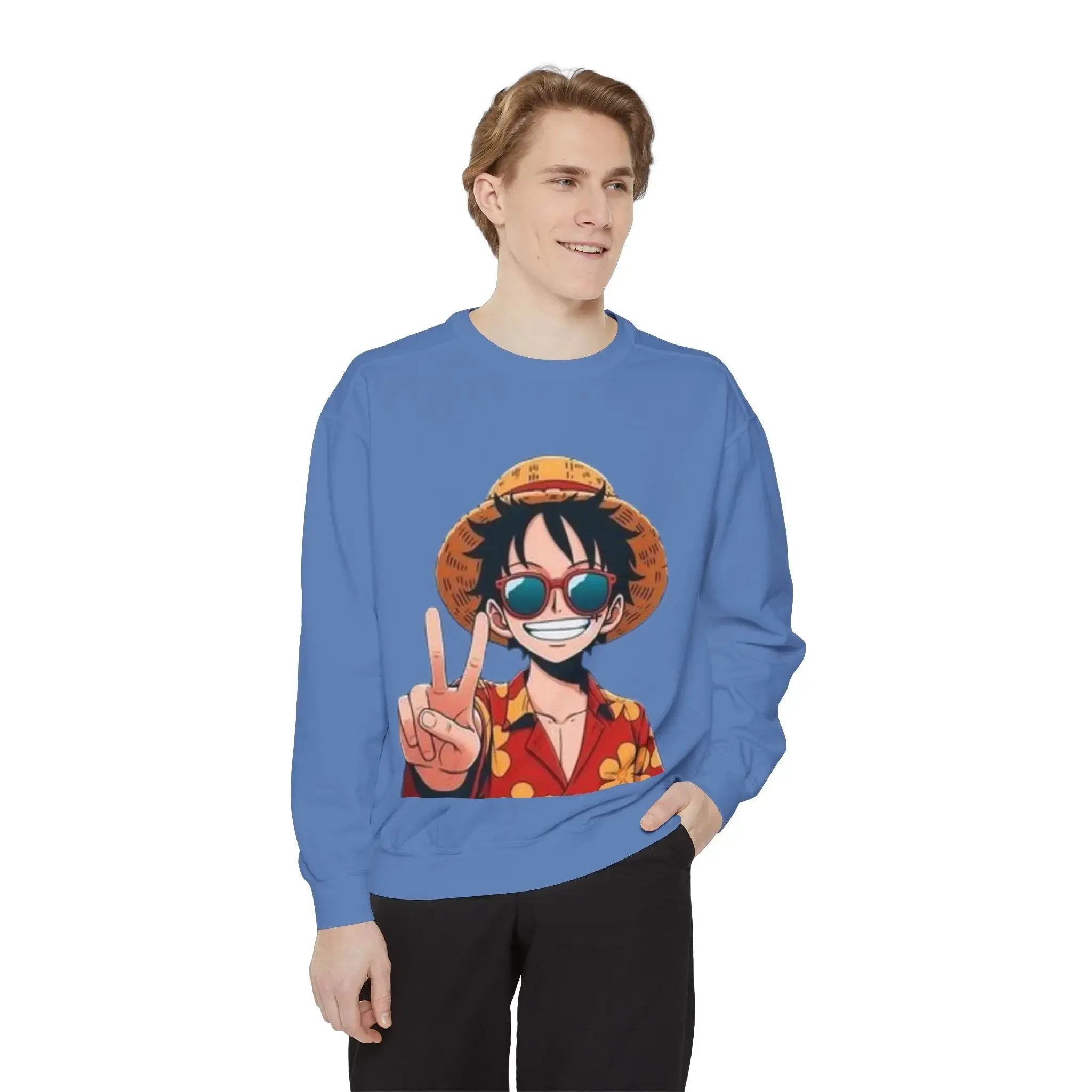 mens and women Garment-Dyed Sweatshirt - Fun Tropical Vibes with Peace Sign Design