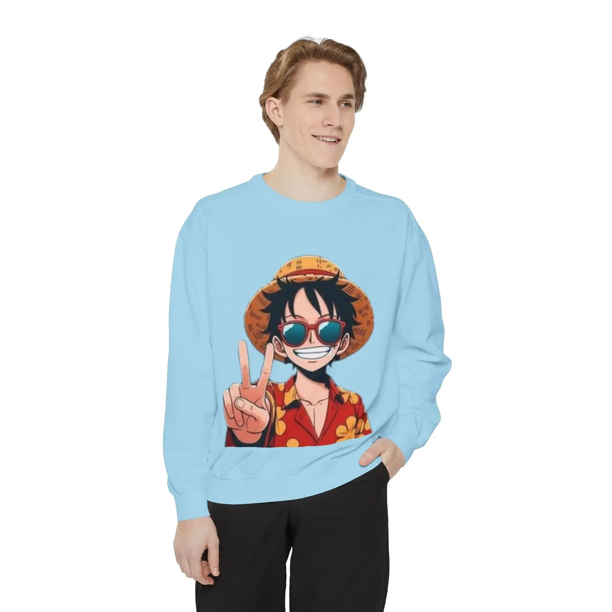 mens and women Garment-Dyed Sweatshirt - Fun Tropical Vibes with Peace Sign Design