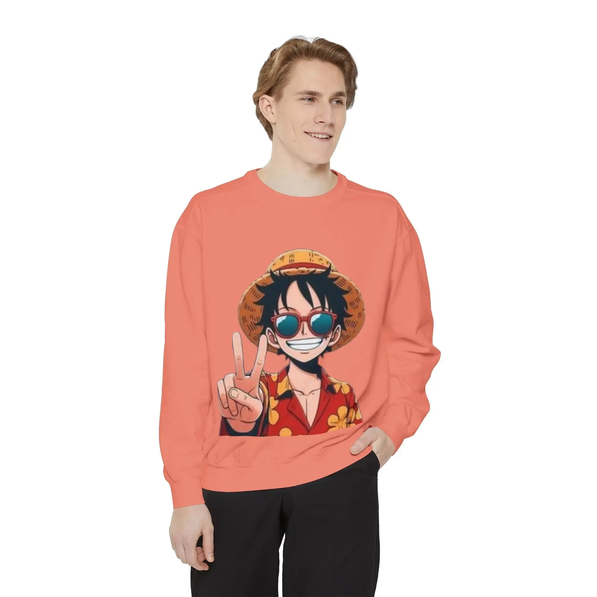 mens and women Garment-Dyed Sweatshirt - Fun Tropical Vibes with Peace Sign Design