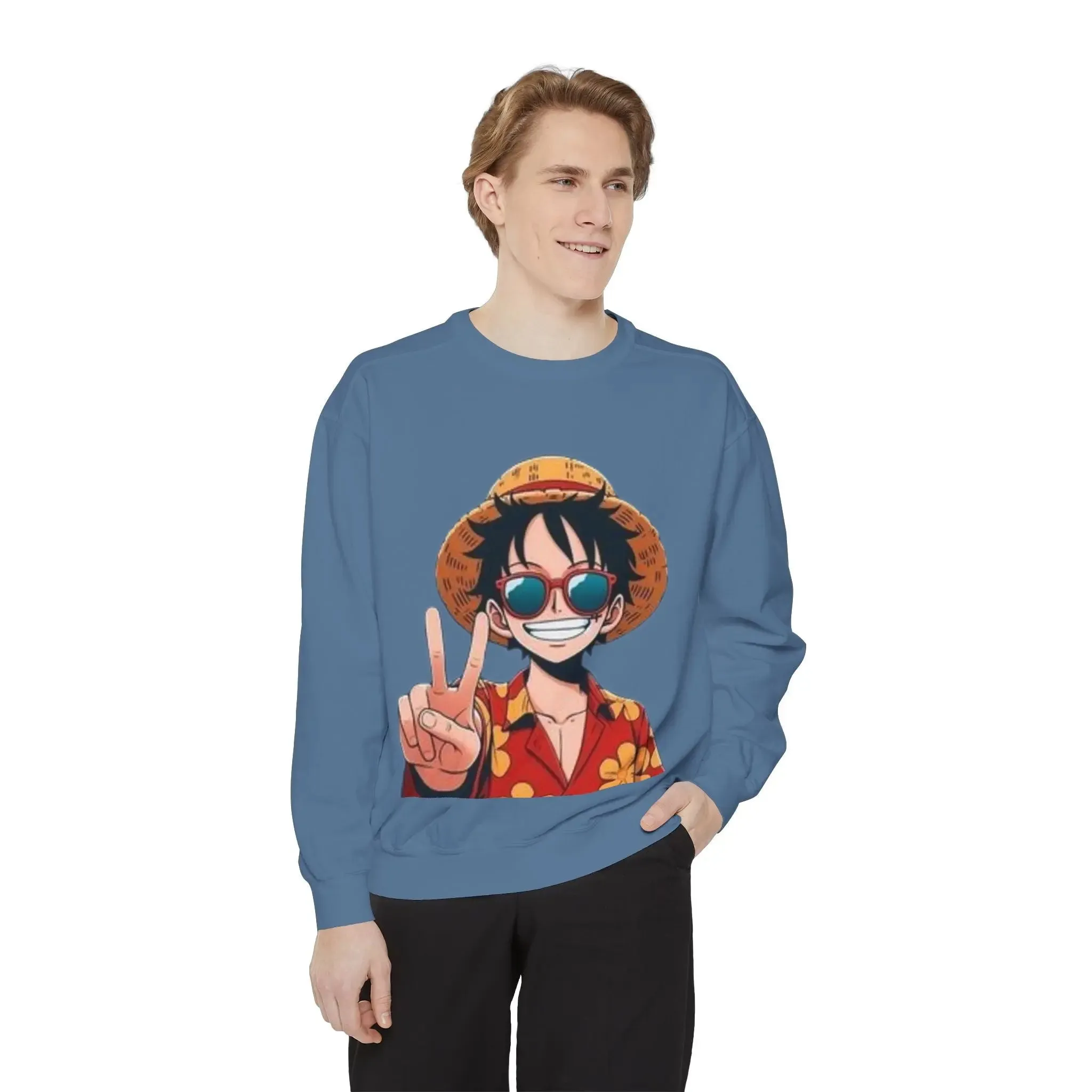 mens and women Garment-Dyed Sweatshirt - Fun Tropical Vibes with Peace Sign Design