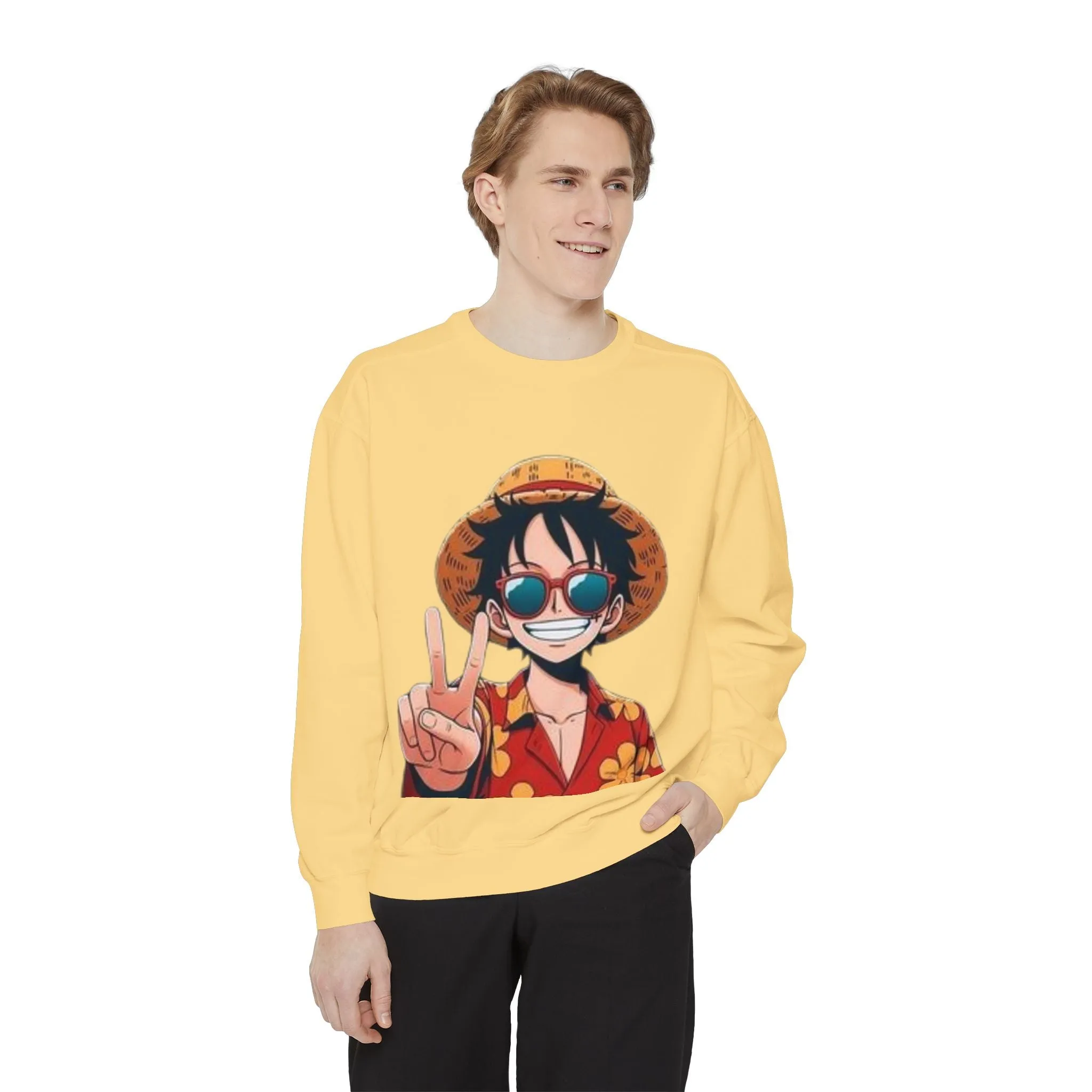 mens and women Garment-Dyed Sweatshirt - Fun Tropical Vibes with Peace Sign Design