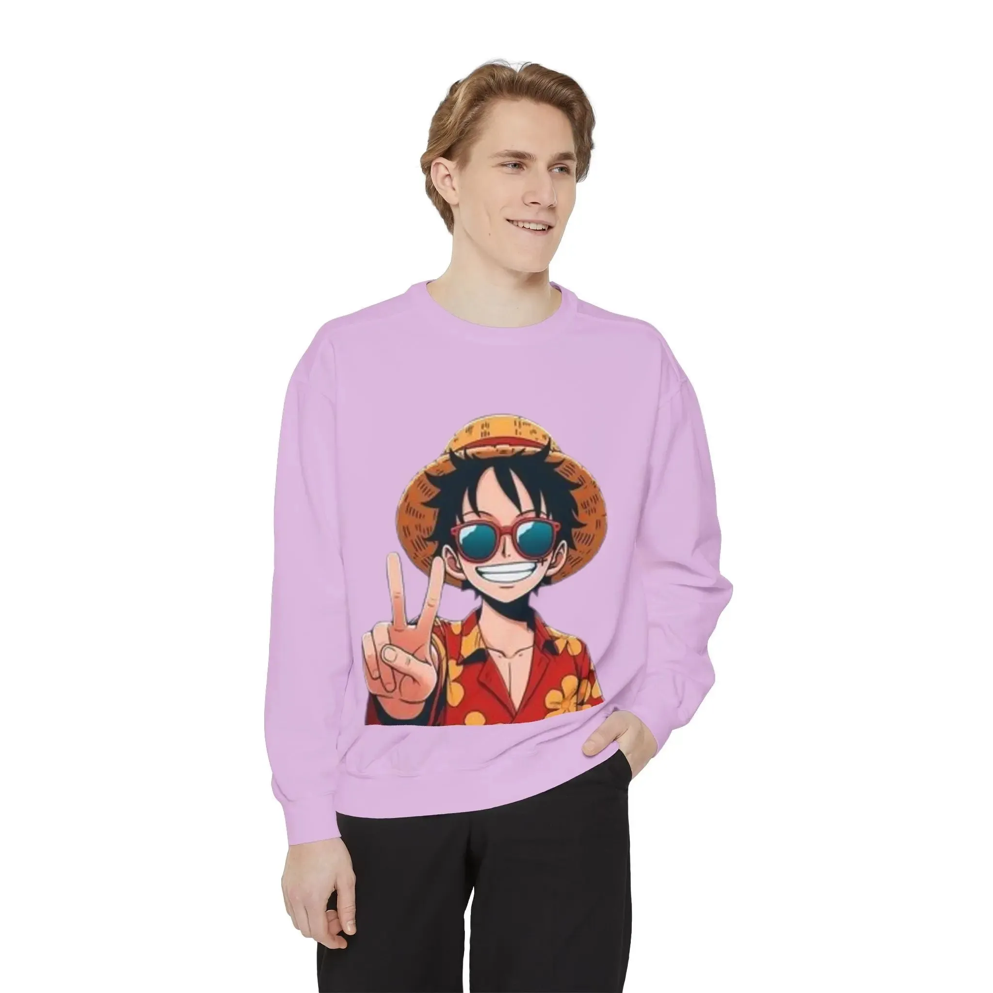 mens and women Garment-Dyed Sweatshirt - Fun Tropical Vibes with Peace Sign Design