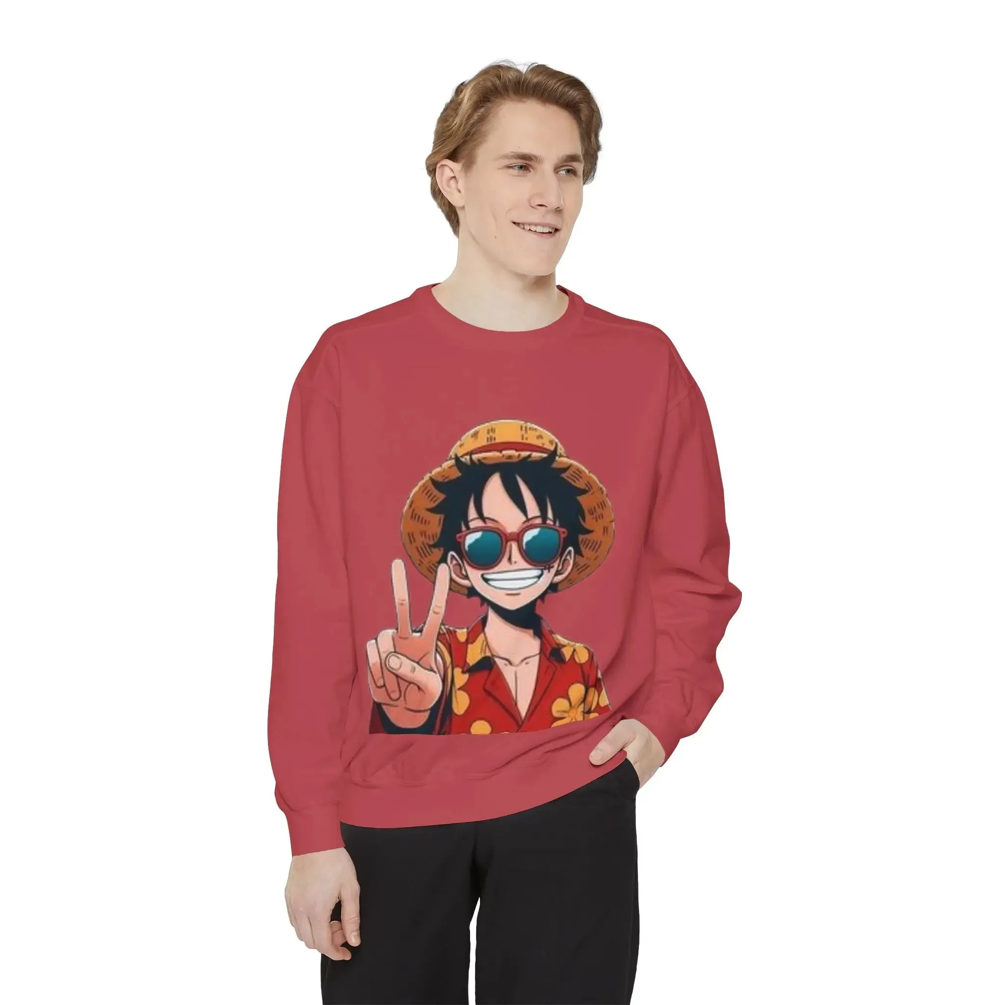 mens and women Garment-Dyed Sweatshirt - Fun Tropical Vibes with Peace Sign Design