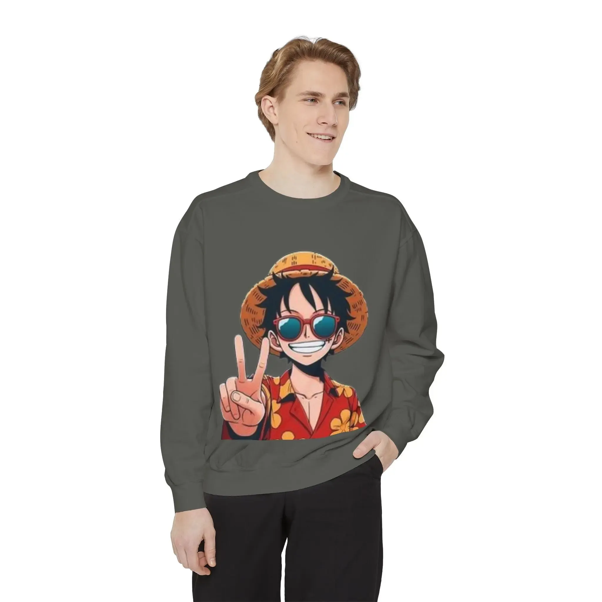 mens and women Garment-Dyed Sweatshirt - Fun Tropical Vibes with Peace Sign Design
