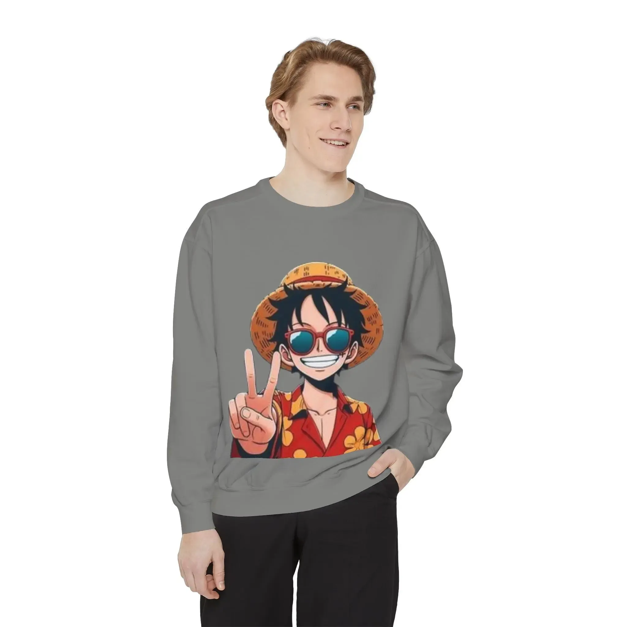 mens and women Garment-Dyed Sweatshirt - Fun Tropical Vibes with Peace Sign Design