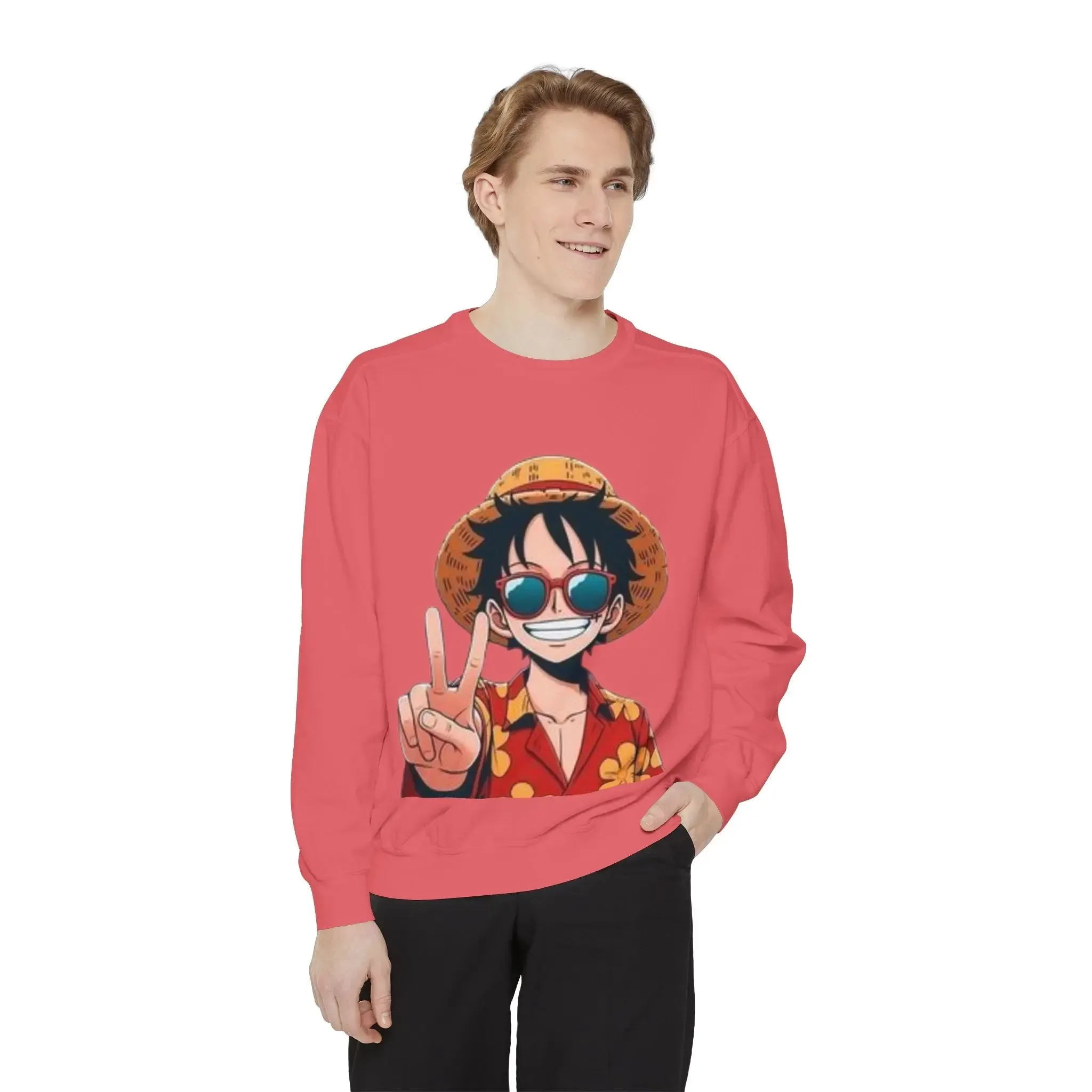 mens and women Garment-Dyed Sweatshirt - Fun Tropical Vibes with Peace Sign Design