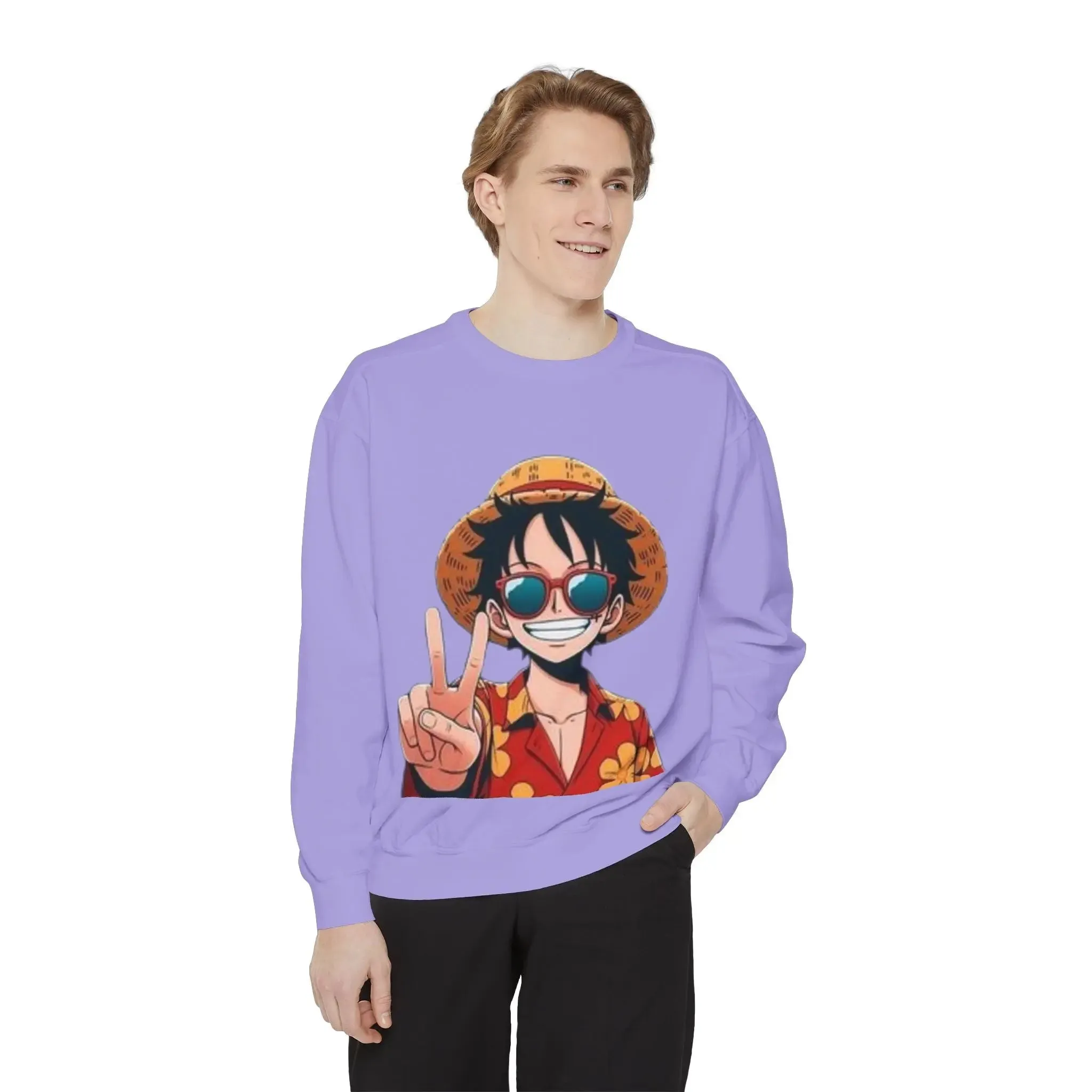 mens and women Garment-Dyed Sweatshirt - Fun Tropical Vibes with Peace Sign Design