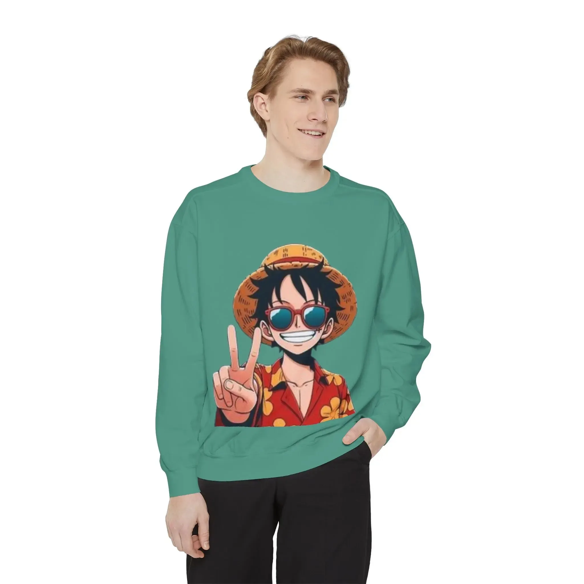 mens and women Garment-Dyed Sweatshirt - Fun Tropical Vibes with Peace Sign Design