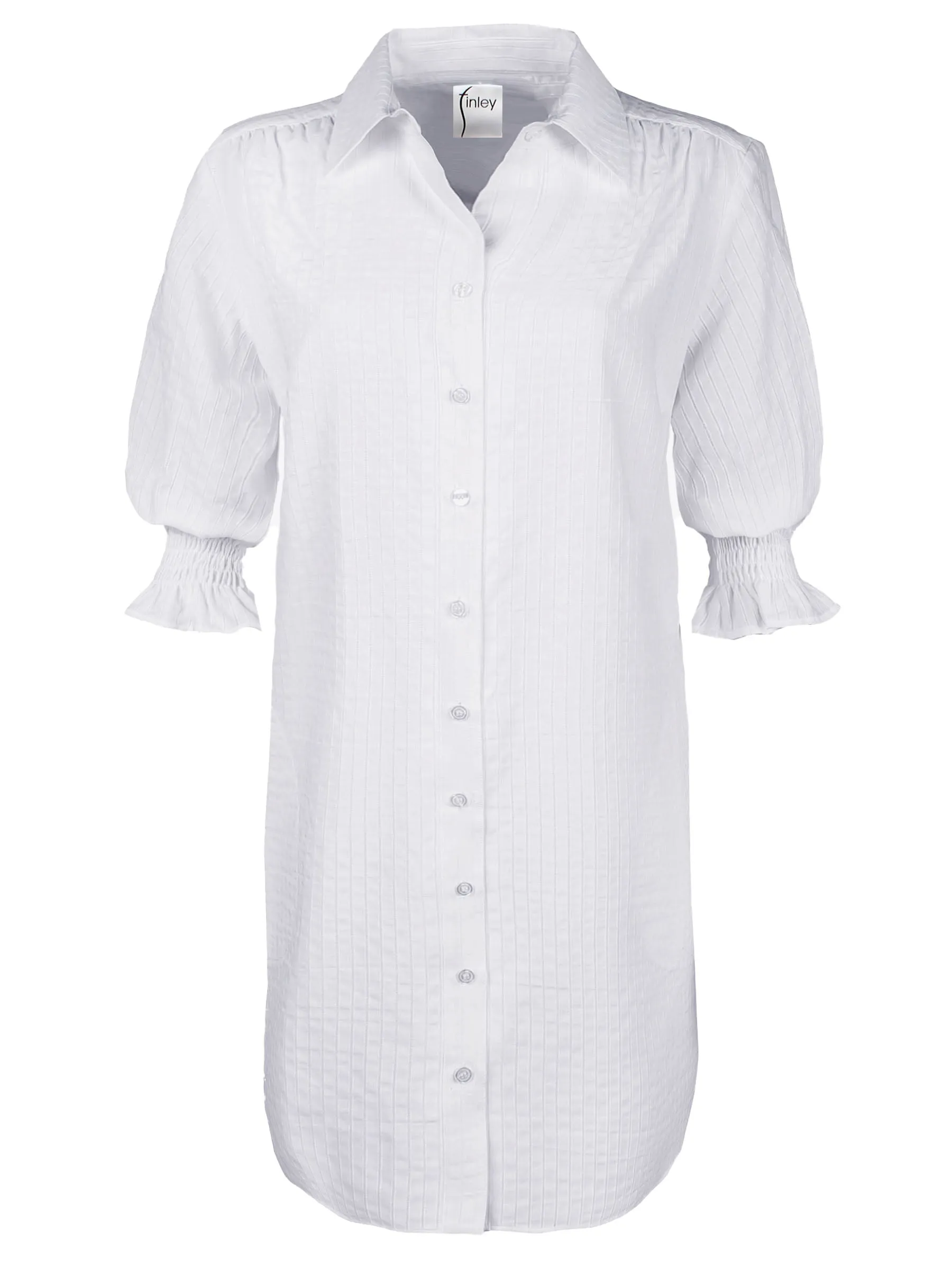 Miller Puff Sleeve Shirt Dress, White Eyelet Stripe - Lined