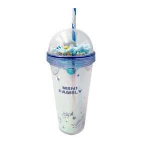 MINISO Mini Family Sports Double Wall Plastic Bottle with Straw, 420mL