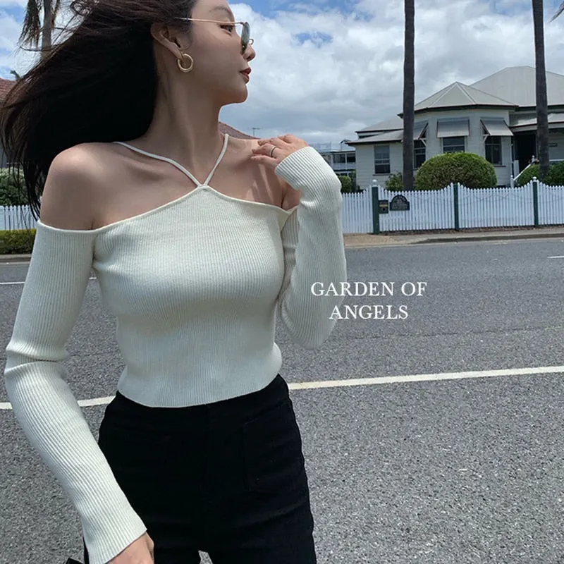 Off Shoulder Slim Knitted Tops