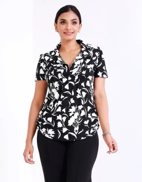 Printed Short Sleeves Top with Pintucks
