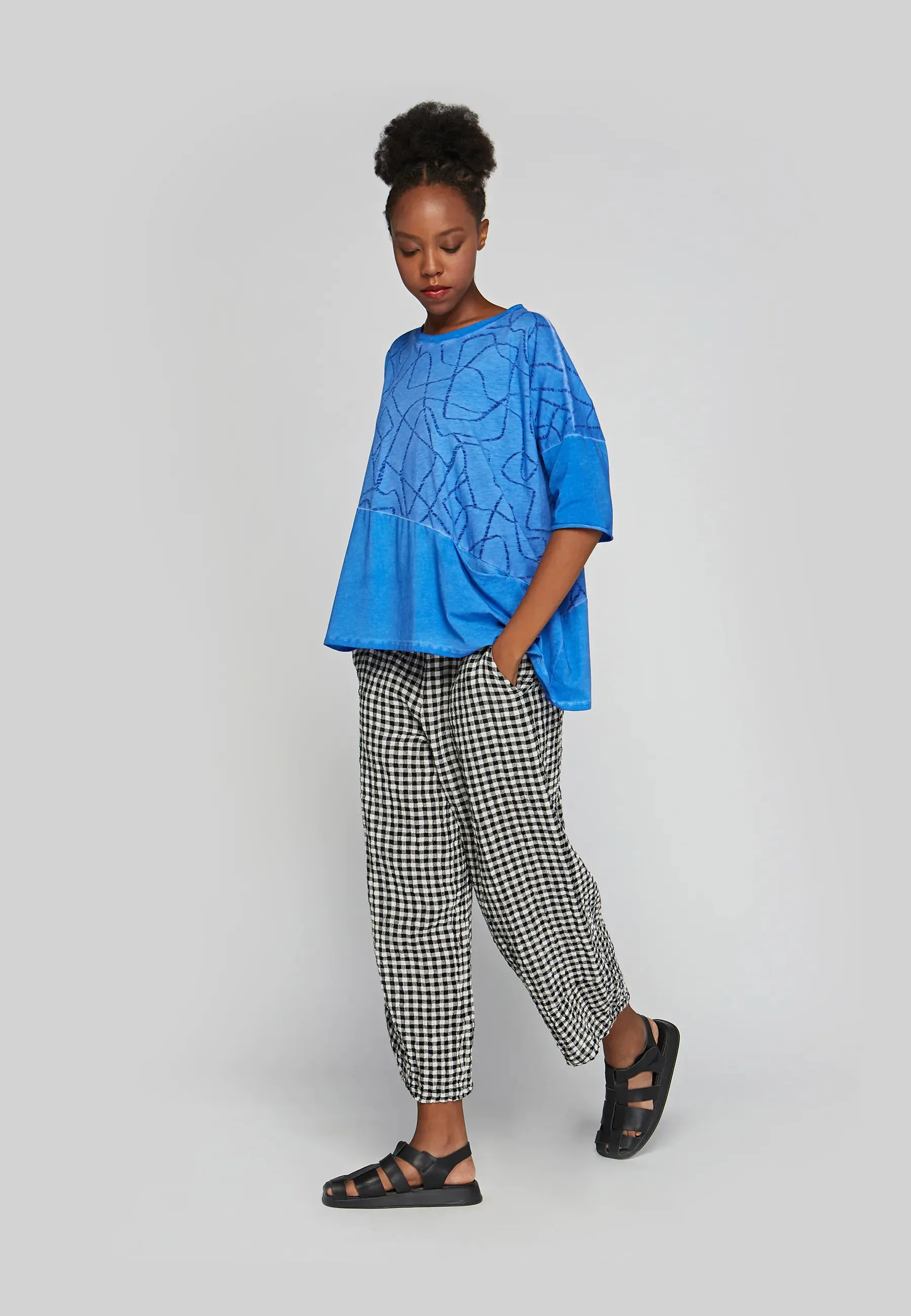RIO Checkered gauze linen pants