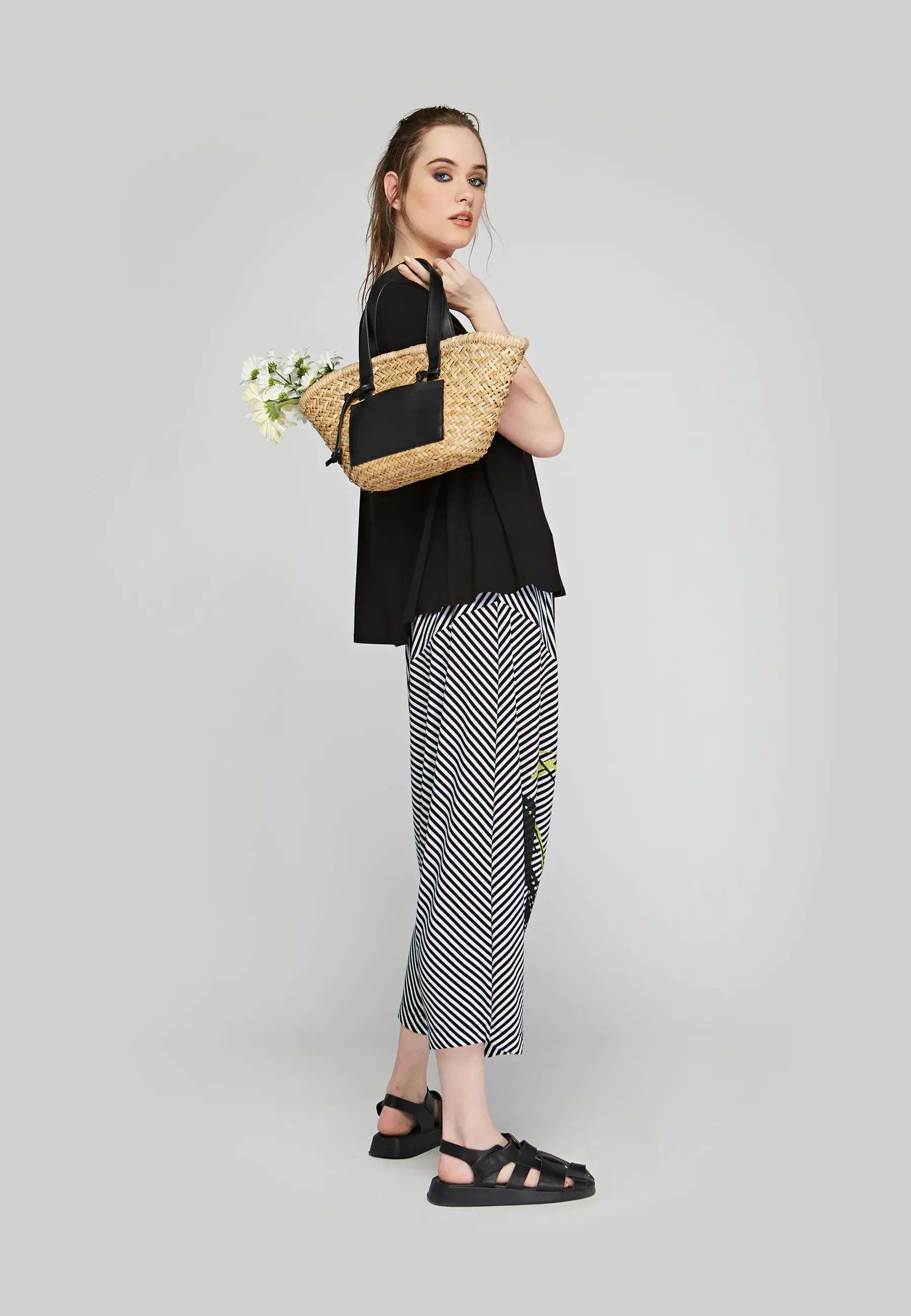 SERENE Printed, striped viscose jersey harem pants