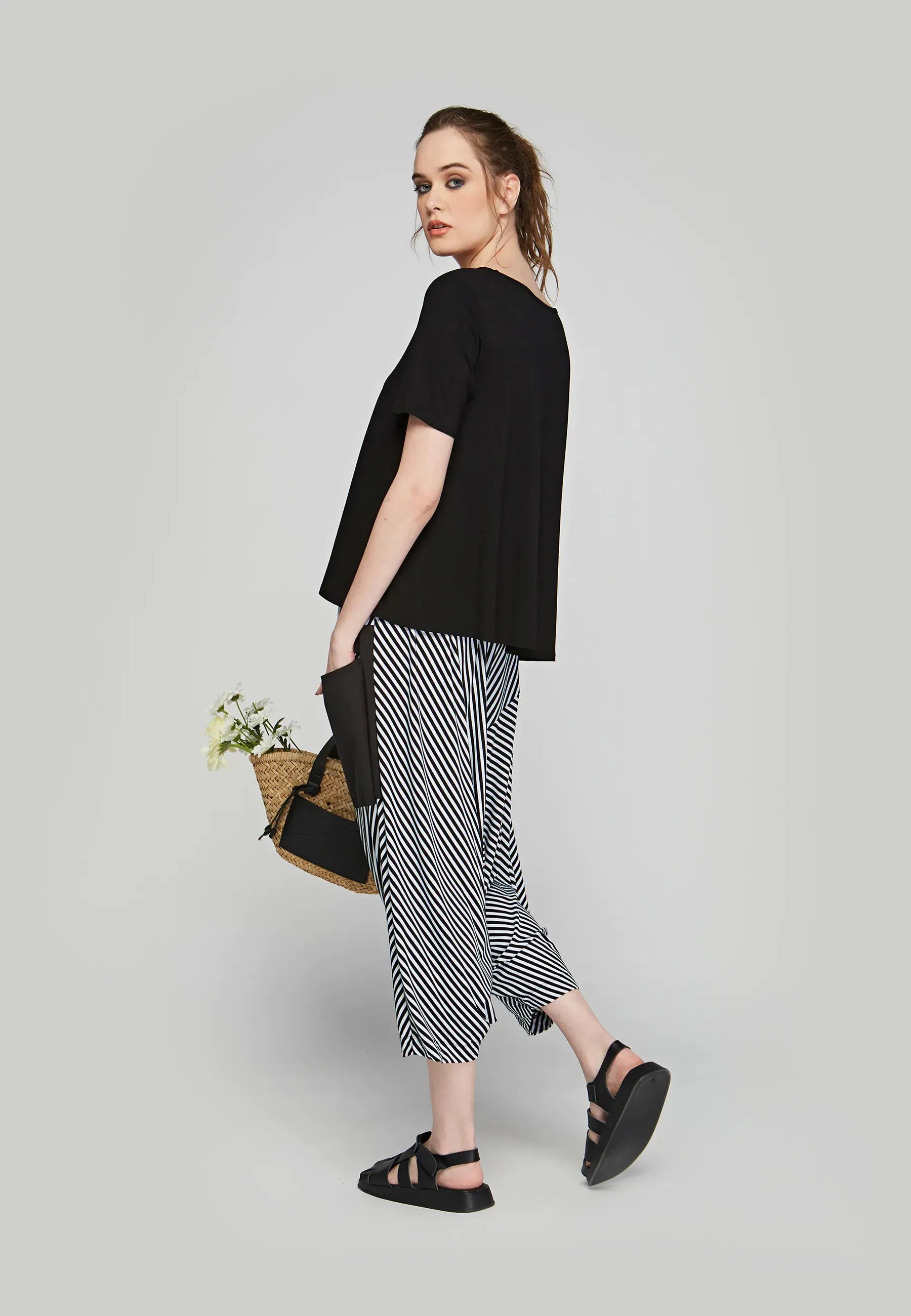 SERENE Printed, striped viscose jersey harem pants