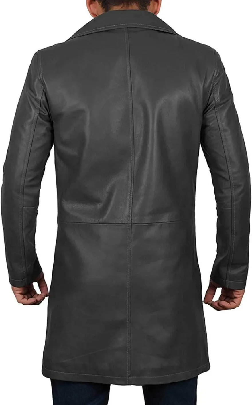 Short Leather Trench Coat Mens