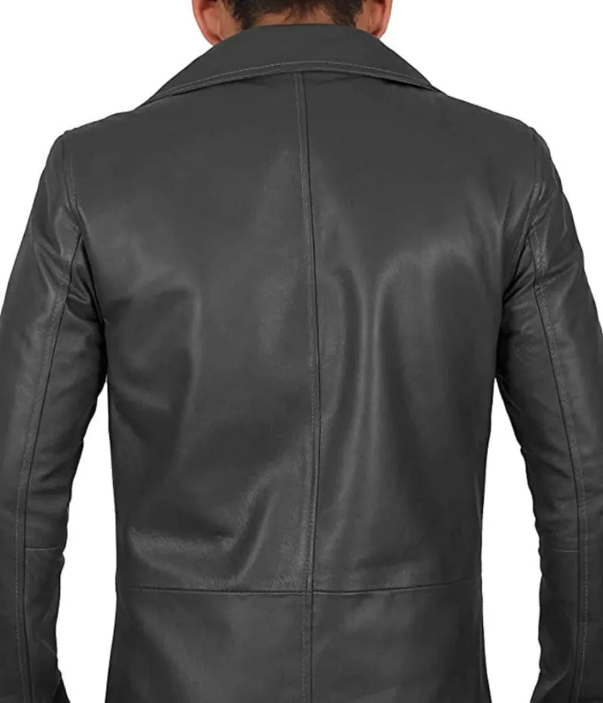 Short Leather Trench Coat Mens