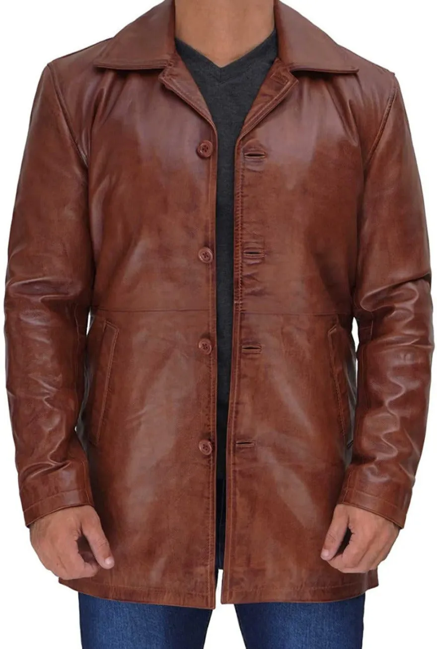 Short Leather Trench Coat Mens