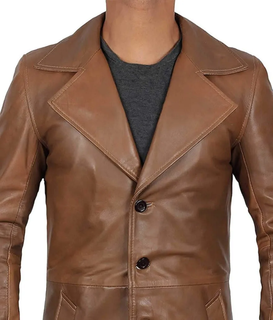 Short Leather Trench Coat Mens