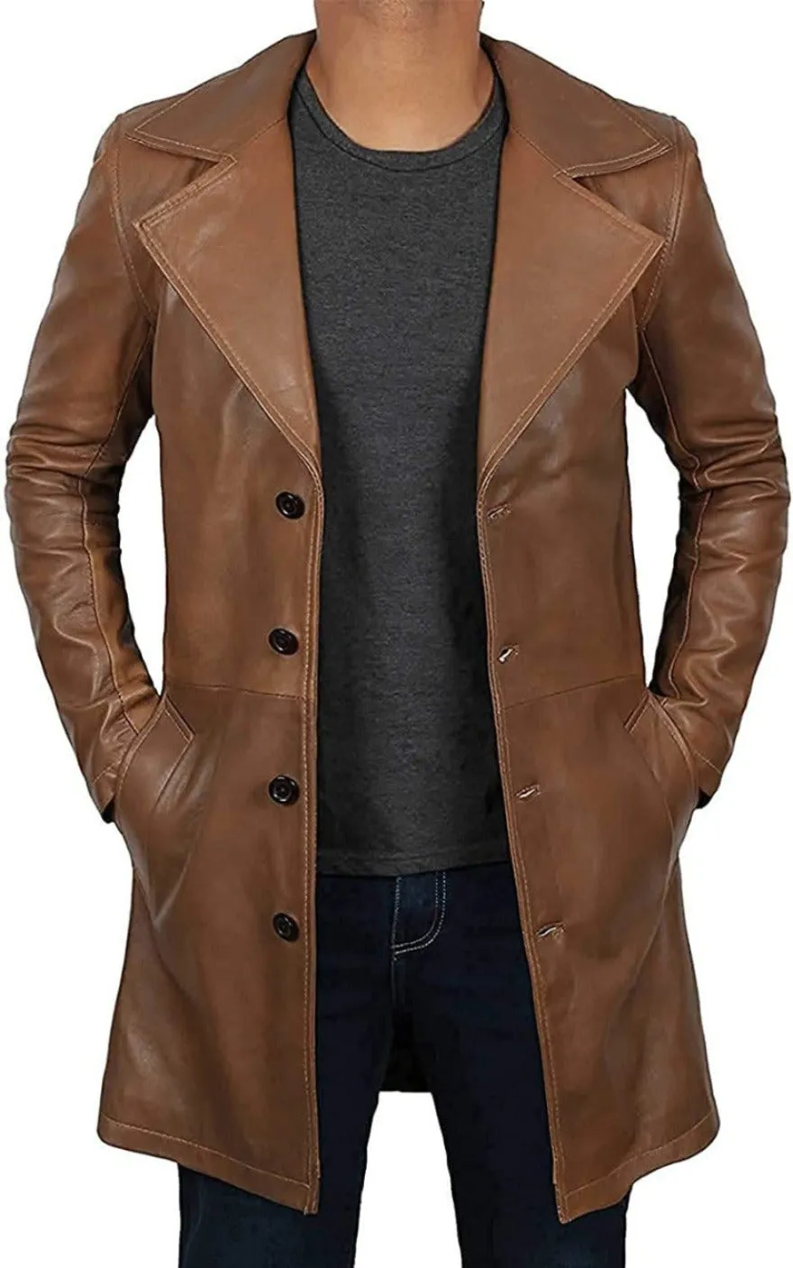 Short Leather Trench Coat Mens