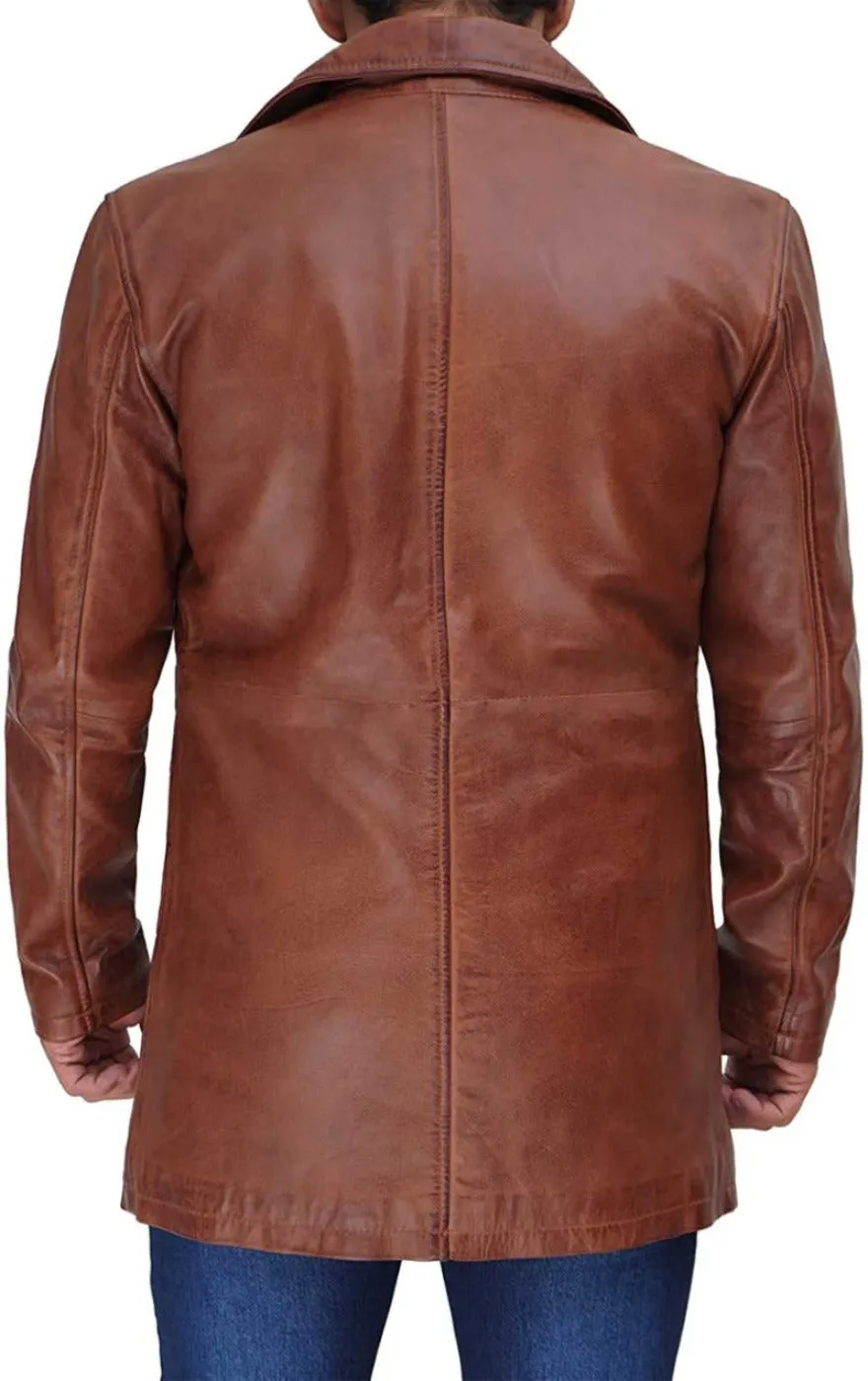 Short Leather Trench Coat Mens