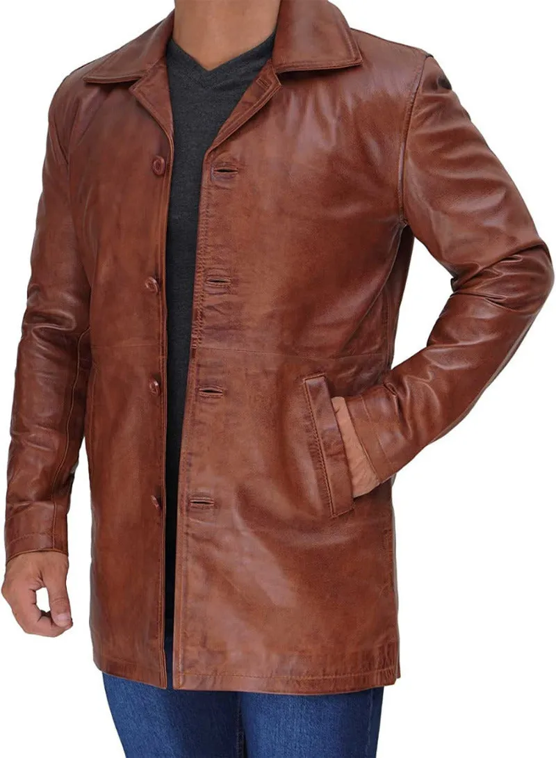 Short Leather Trench Coat Mens