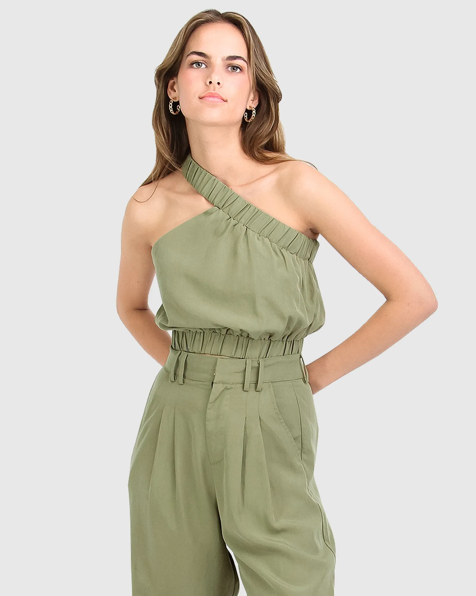 Sideline Cropped Top - Army Green