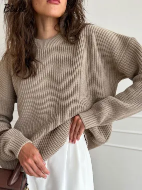 Solid Elegant Long Sleeve Knitted Sweaters