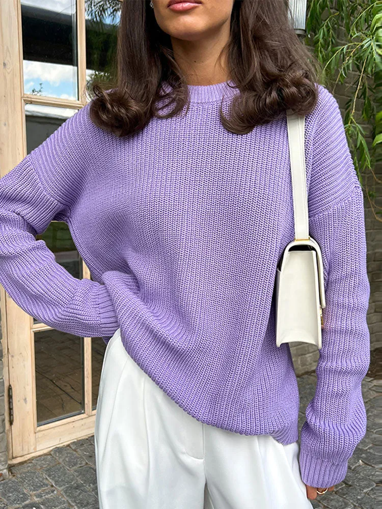 Solid Elegant Long Sleeve Knitted Sweaters