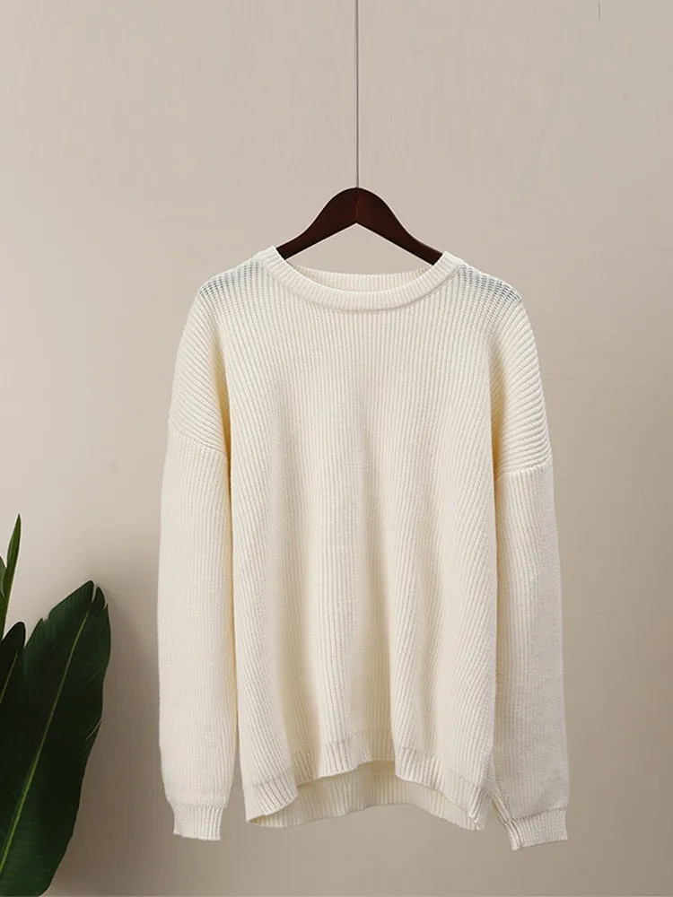 Solid Elegant Long Sleeve Knitted Sweaters