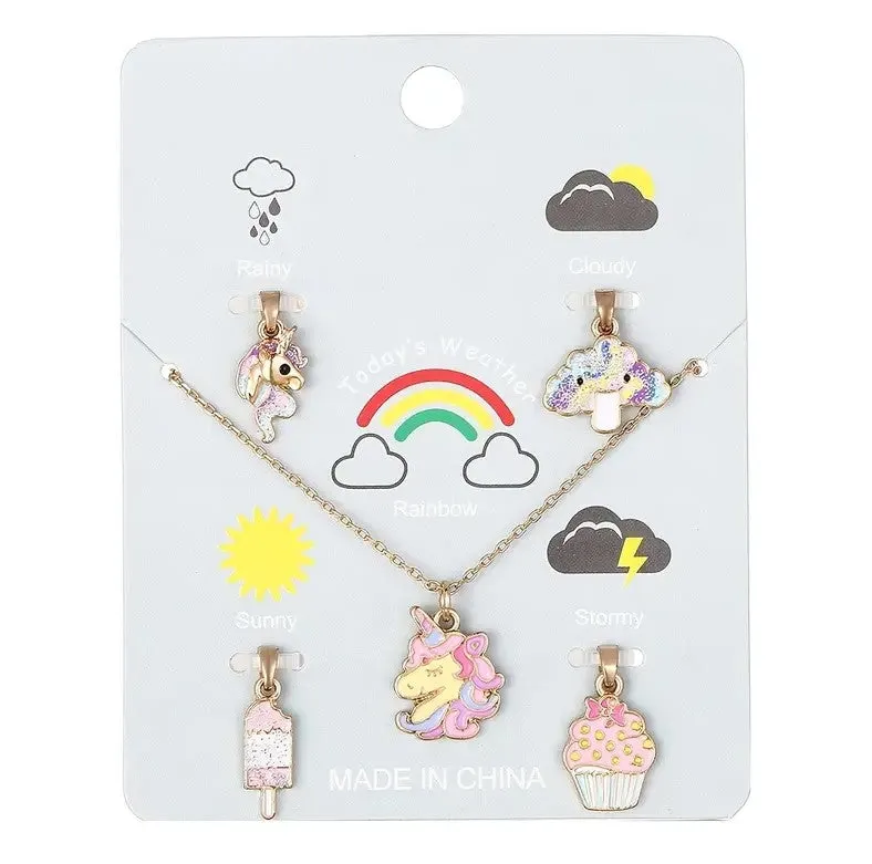 Sweet Color Charm Pendant Necklace - Set of 5