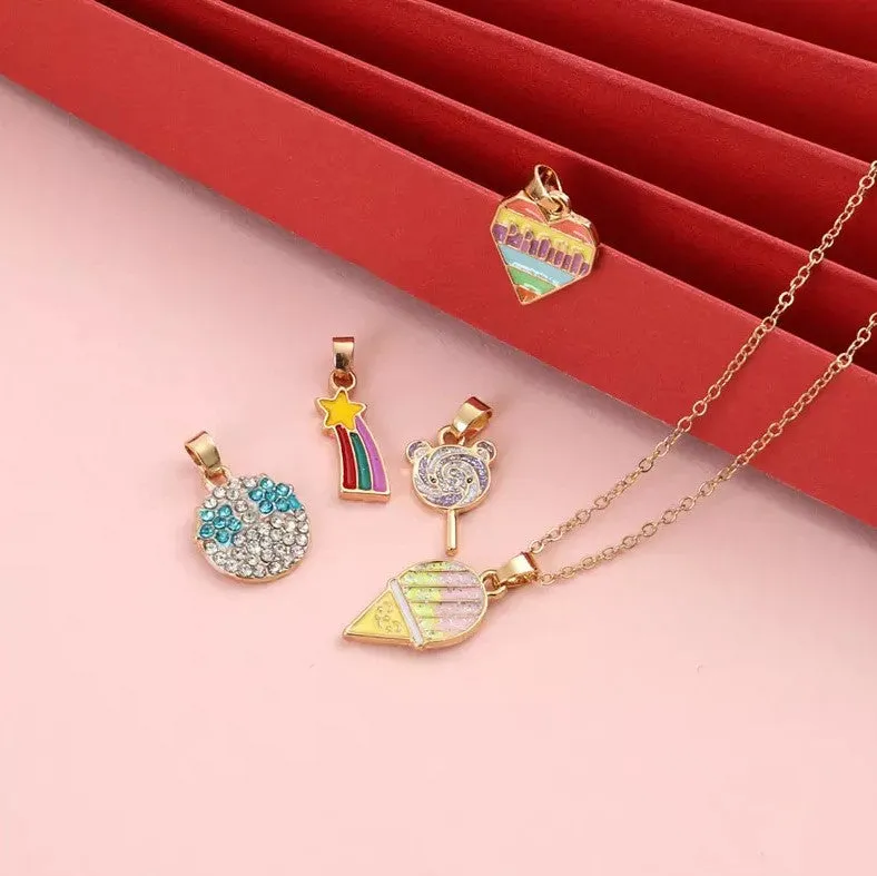 Sweet Color Charm Pendant Necklace - Set of 5